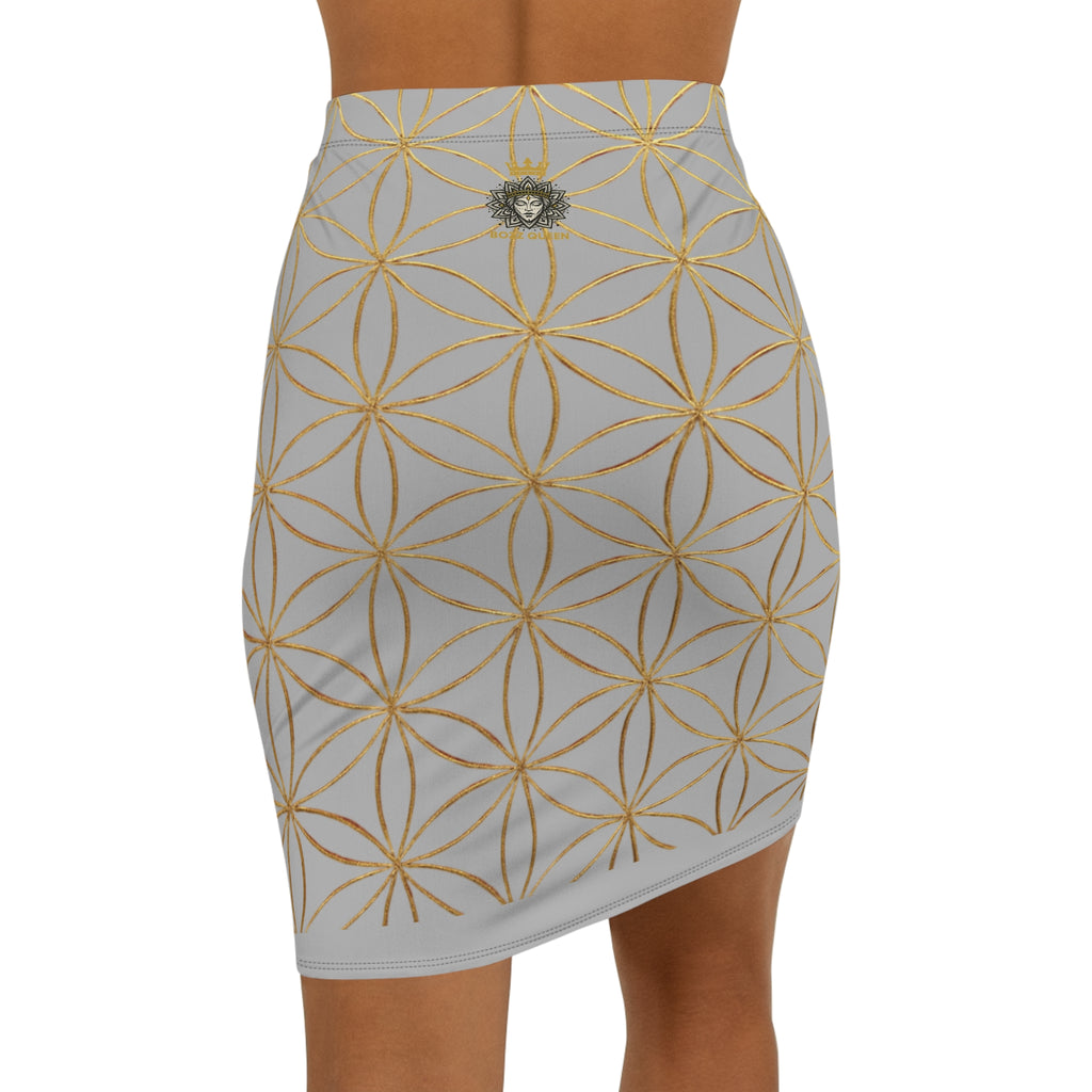 Light Grey Flower of Life Pencil Skirt - Women's Chic Office & Date Night Skirt