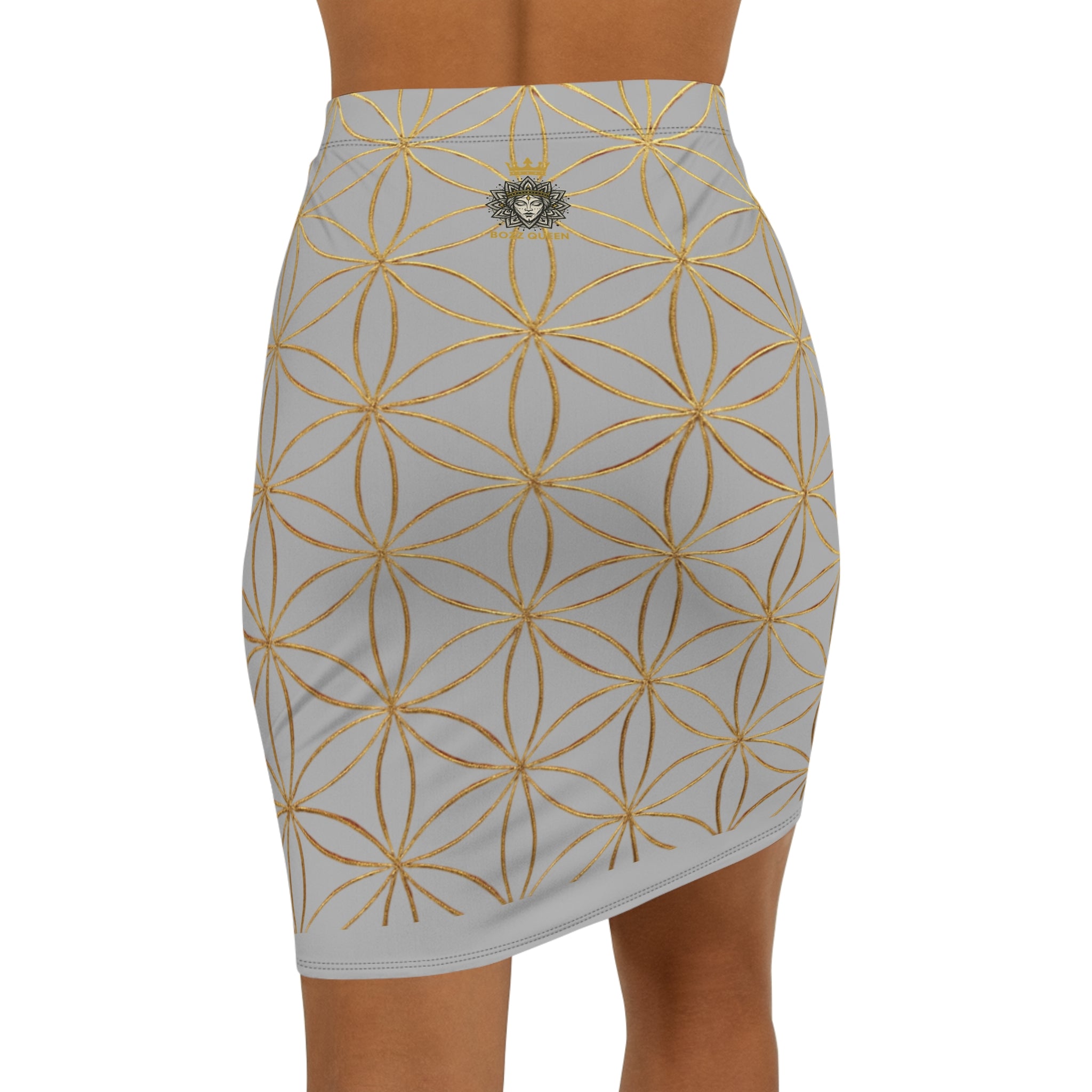 Light Grey Flower of Life Pencil Skirt - Women's Chic Office & Date Night Skirt
