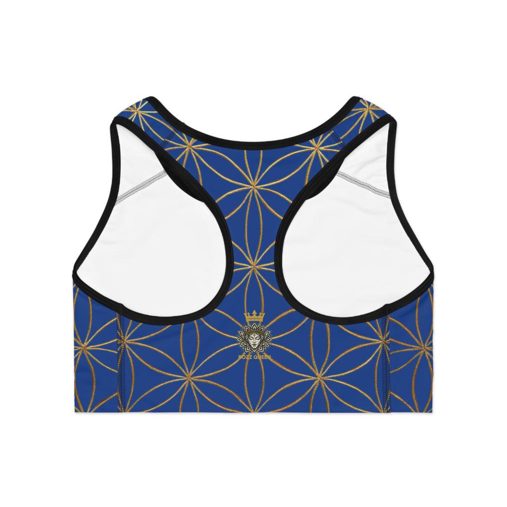 Bozz Queen Dark Blue & Gold Flower of Life Sports Bra - Yoga Workout Top