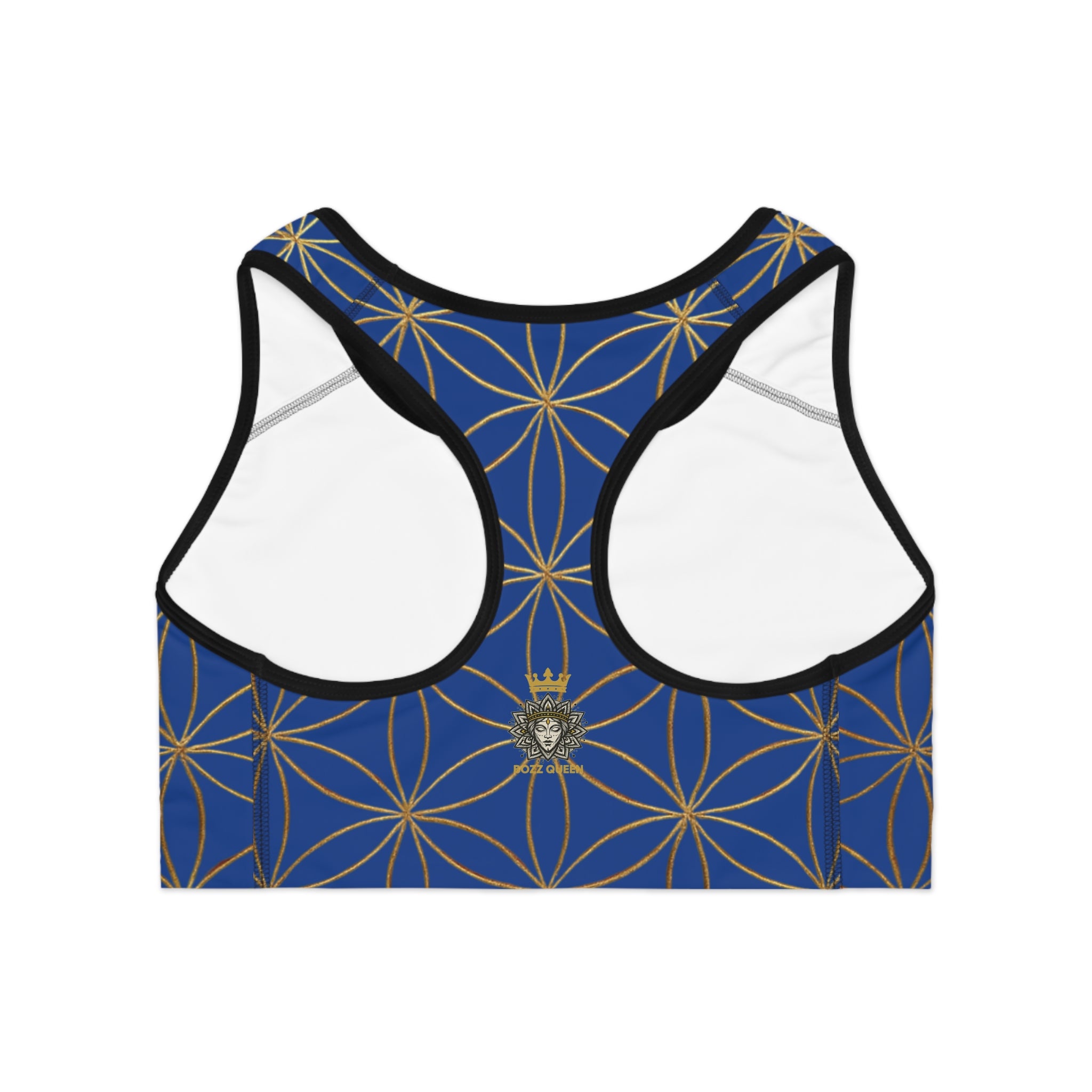 Bozz Queen Dark Blue & Gold Flower of Life Sports Bra - Yoga Workout Top