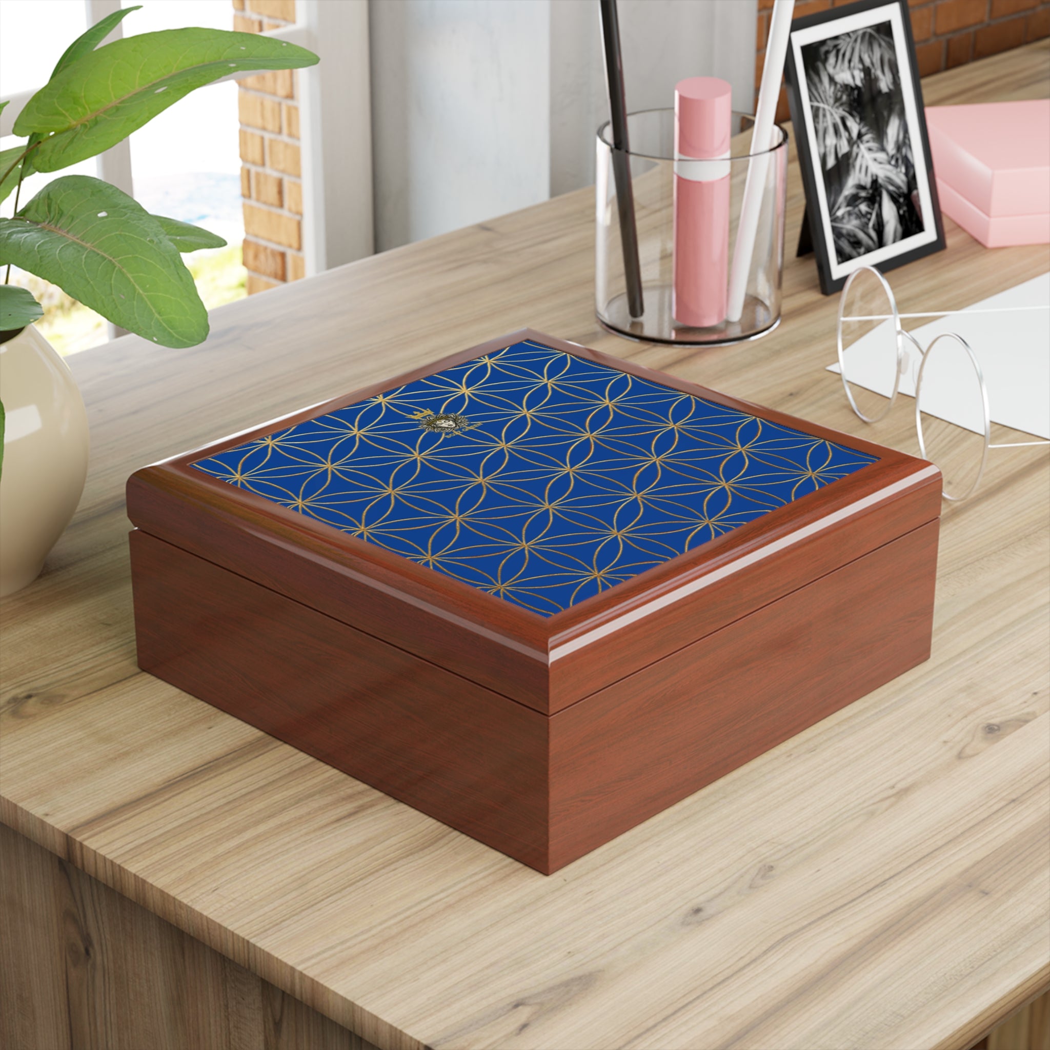 Flower of Life Jewelry Box - Blue Purple Elegant Keepsake Organizer
