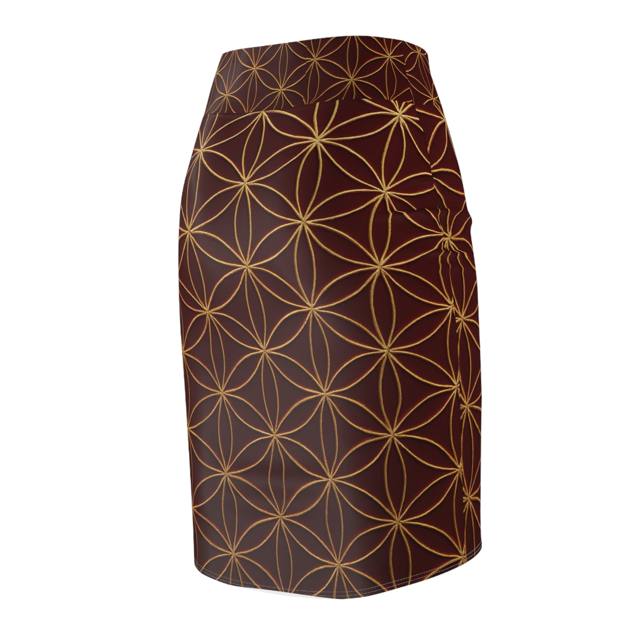 Burgundy Flower of Life Pencil Skirt - Women's Chic Office & Date Night Skirt