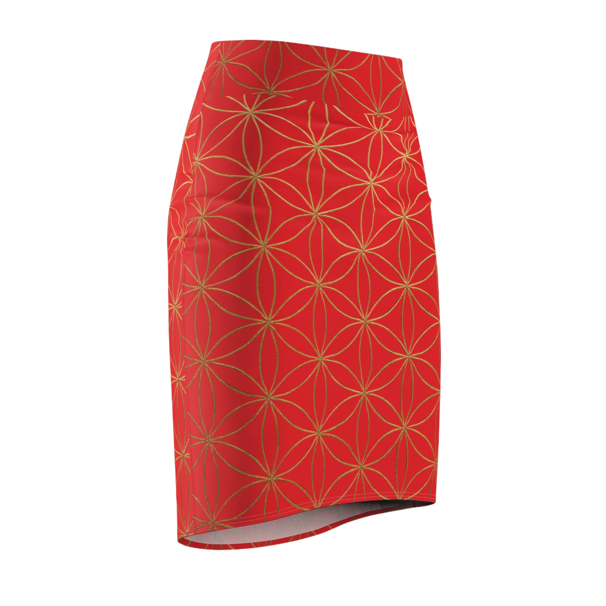 Red Flower of Life Pencil Skirt - Women's Chic Office & Date Night Skirt