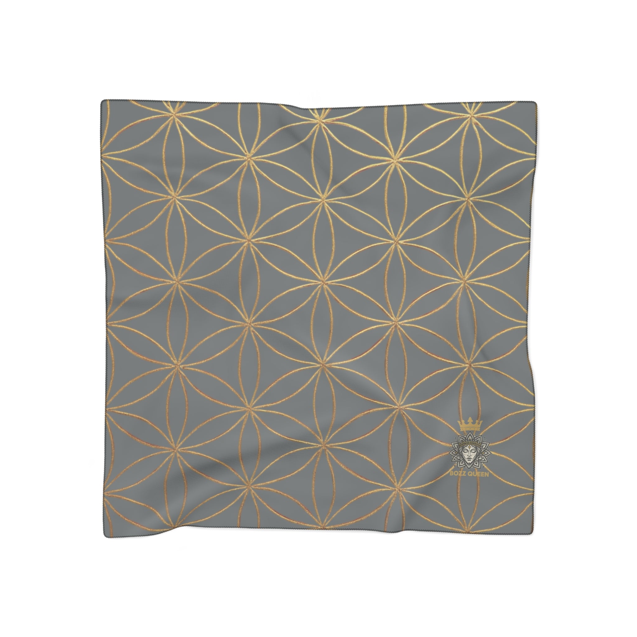 Bozz Queen Flower of Life Scarf - Dark Grey & Gold Elegant Lightweight Poly Scarf