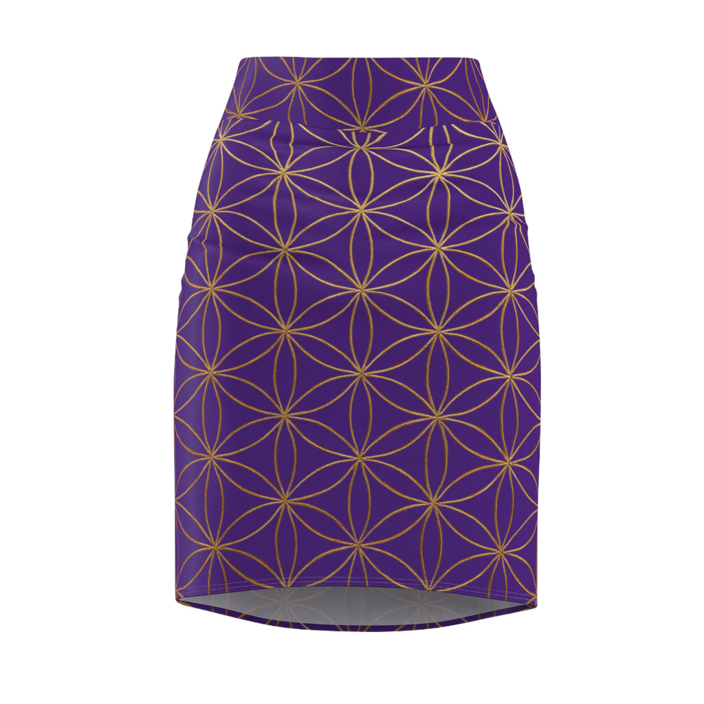 Purple Flower of Life Pencil Skirt - Women's Chic Office & Date Night Skirt