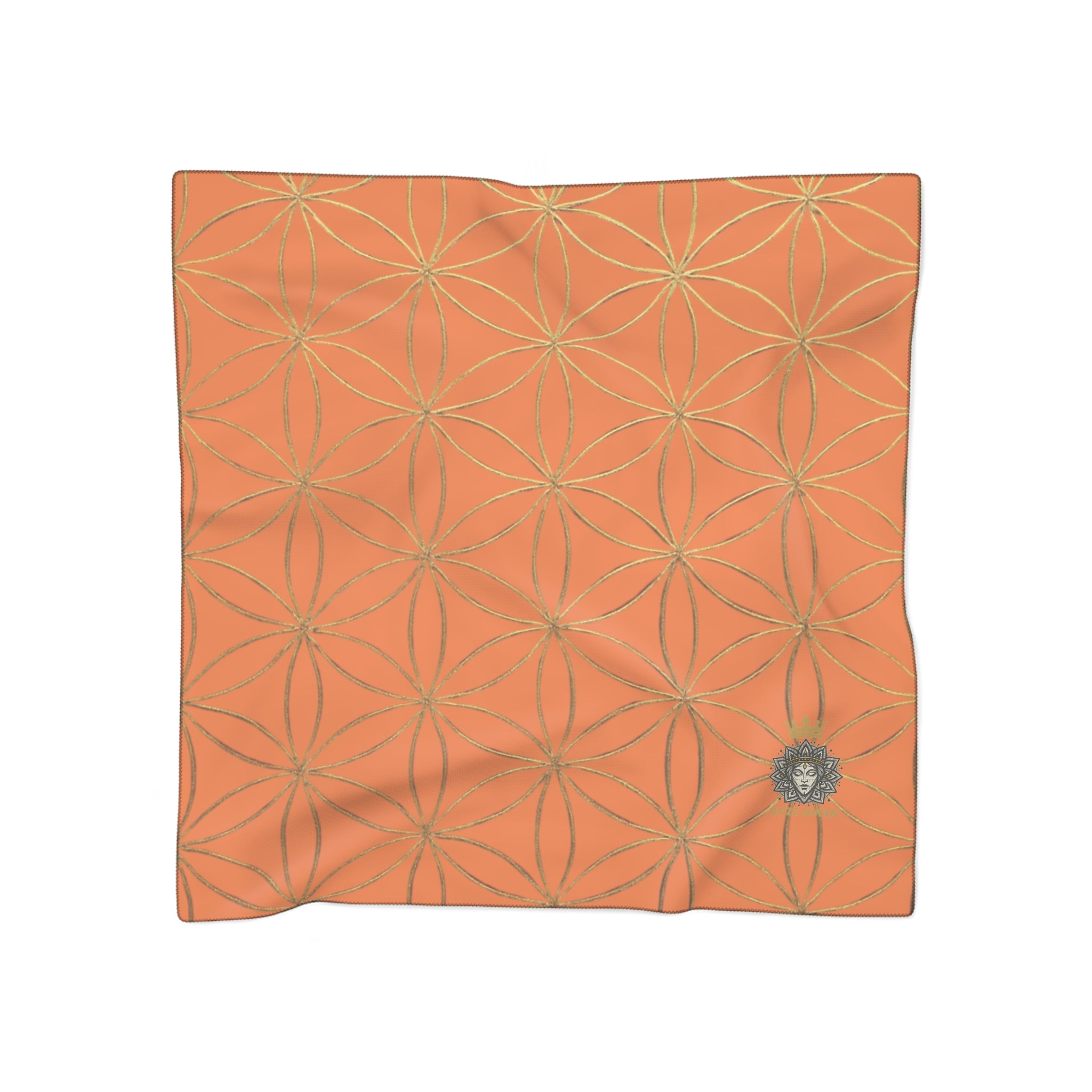 Bozz Queen Flower of Life Scarf - Light Orange & Gold Elegant Lightweight Poly Scarf
