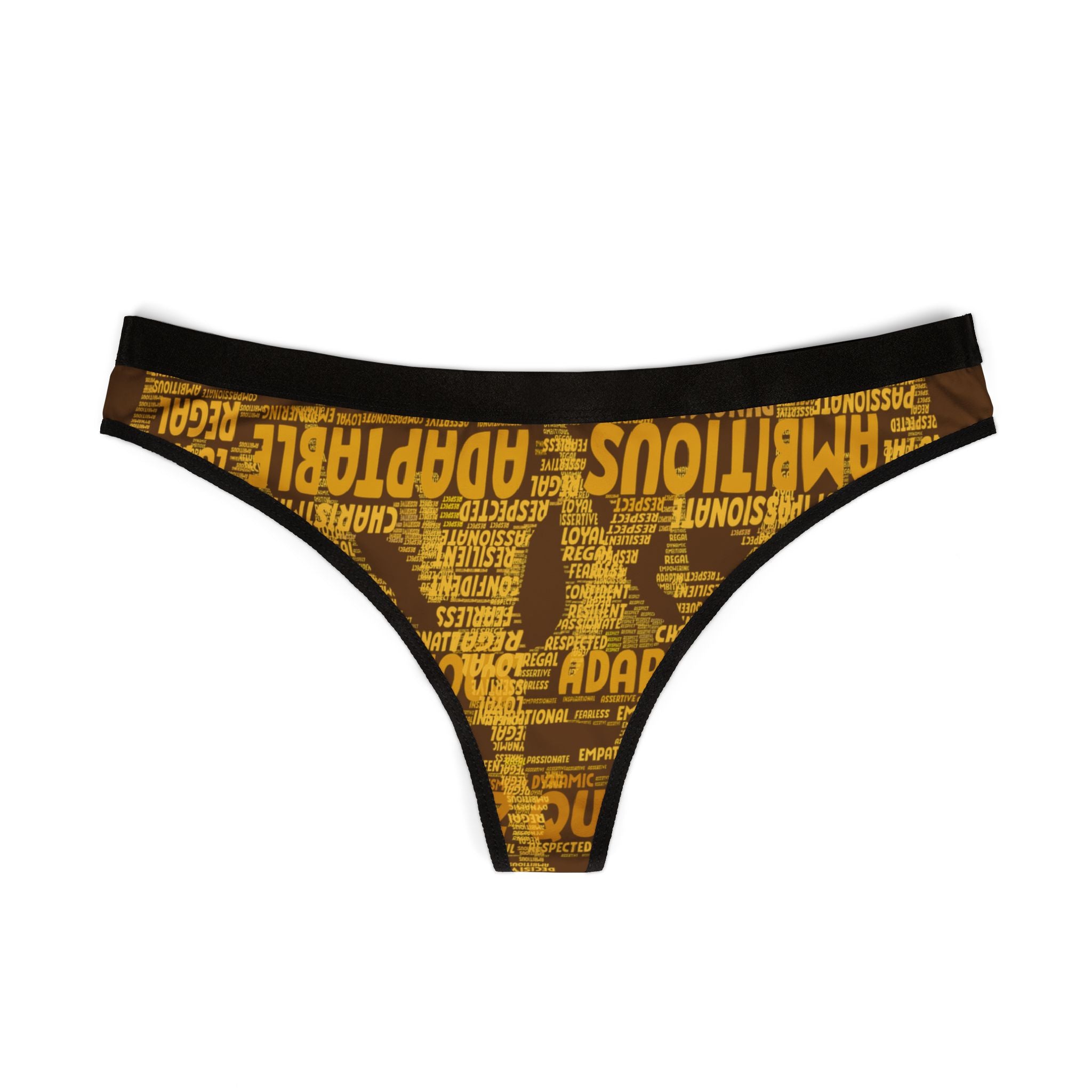Women's Brown Yellow Thongs - Bold Statement Motivational Lingerie