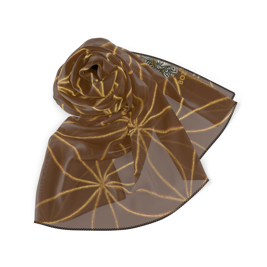 Bozz Queen Flower of Life Scarf - Brown & Gold Elegant Lightweight Poly Scarf