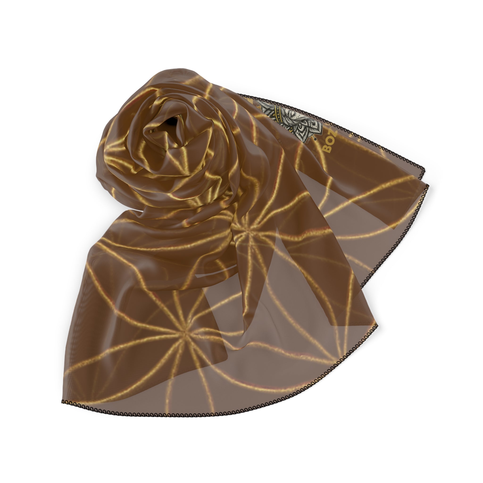 Bozz Queen Flower of Life Scarf - Brown & Gold Elegant Lightweight Poly Scarf