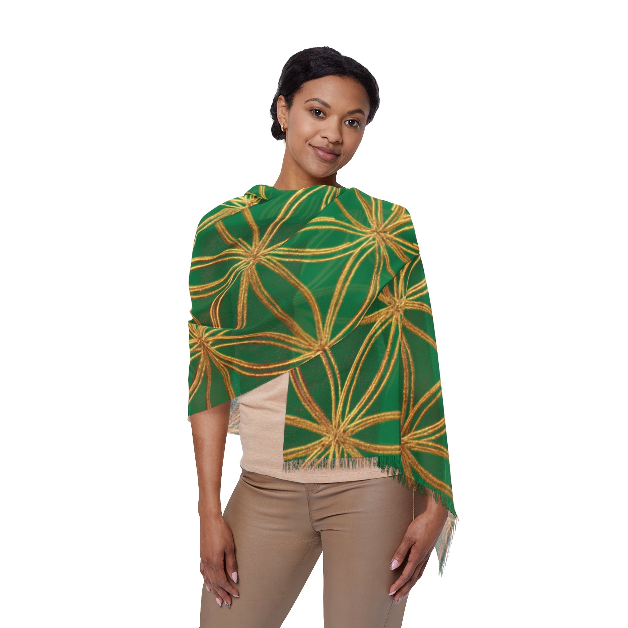 Dark Green & Gold Flower of Life Scarf - Geometric Pattern | Bozz Queen