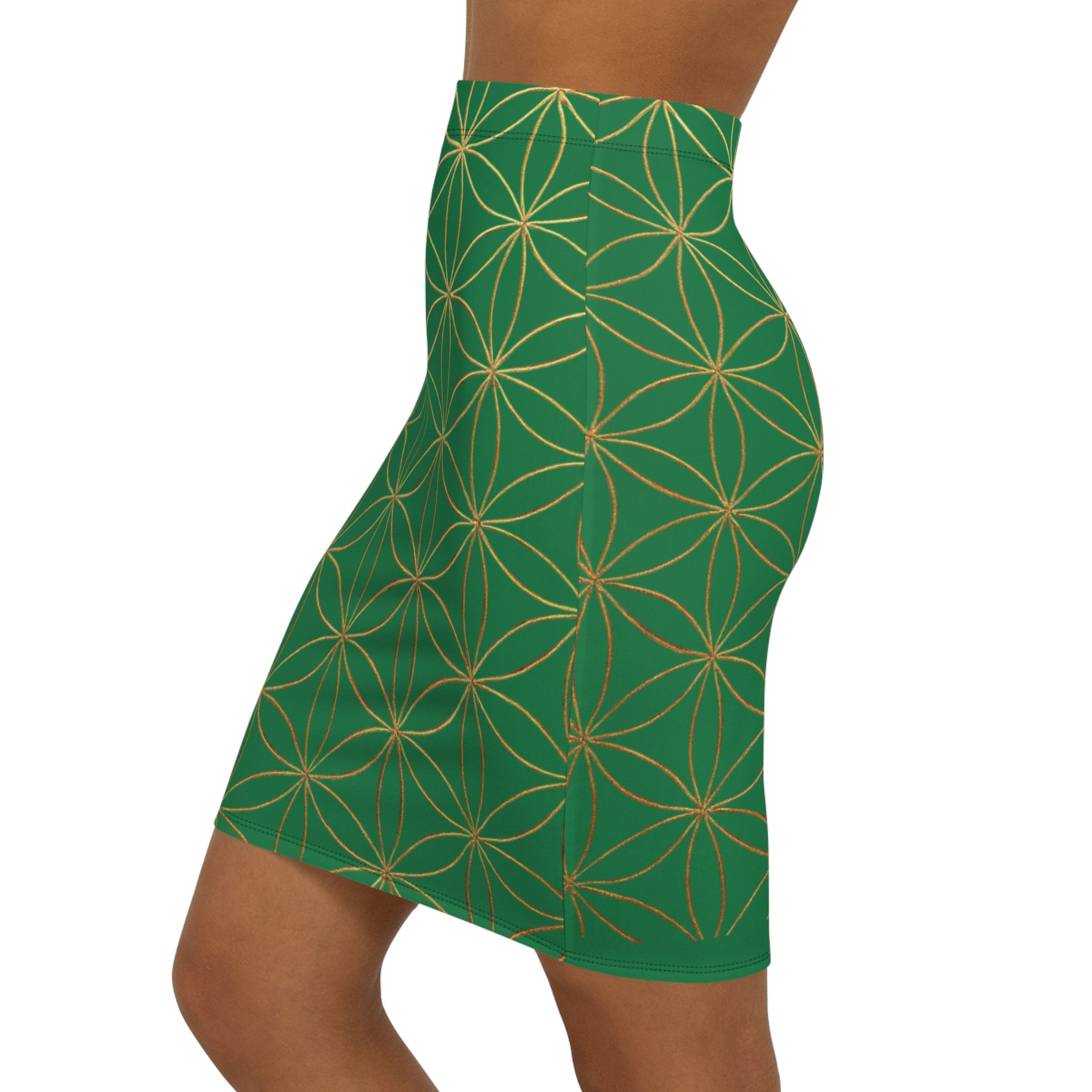 Dark Green Flower of Life Pencil Skirt - Women's Chic Office & Date Night Skirt