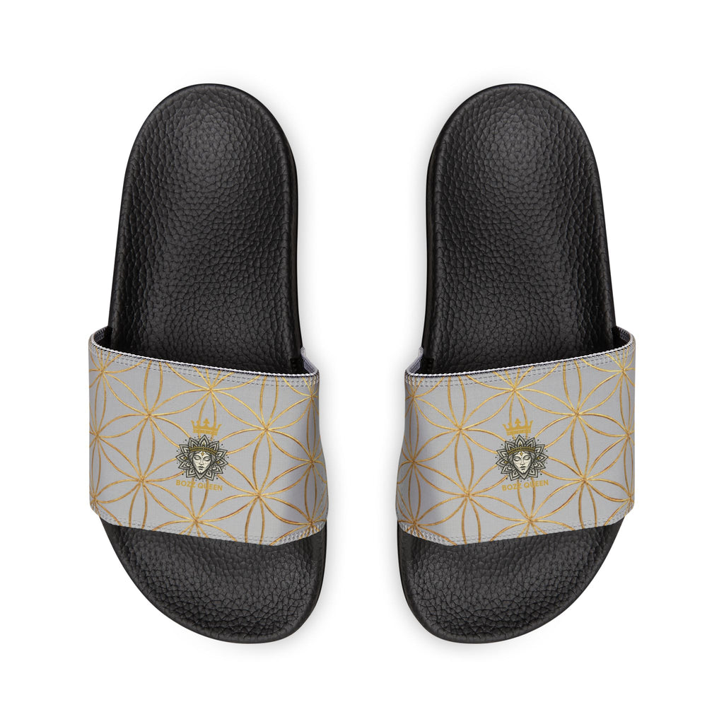 Bozz Queen Light Grey Flower of Life Women's Sandals - Removable Strap Beach Slides