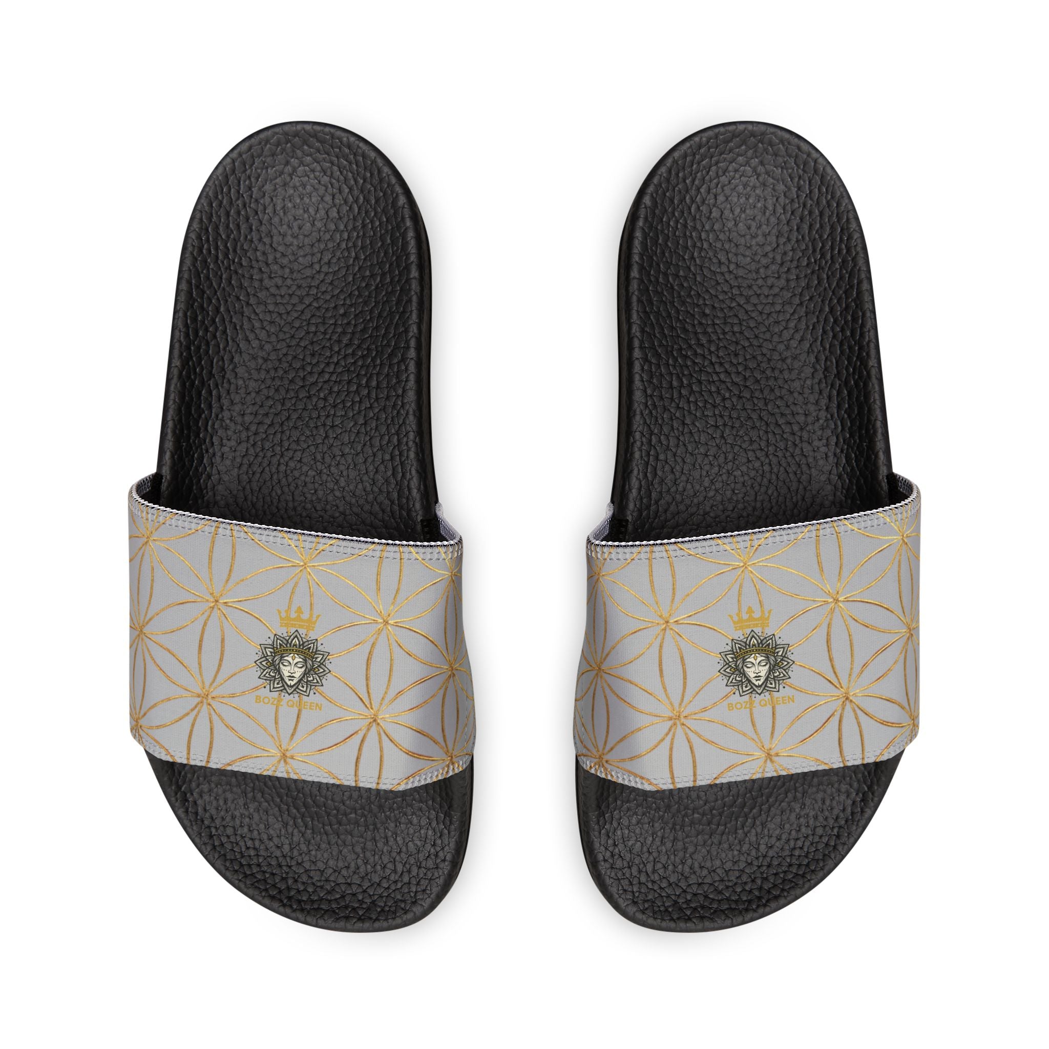 Bozz Queen Light Grey Flower of Life Women's Sandals - Removable Strap Beach Slides