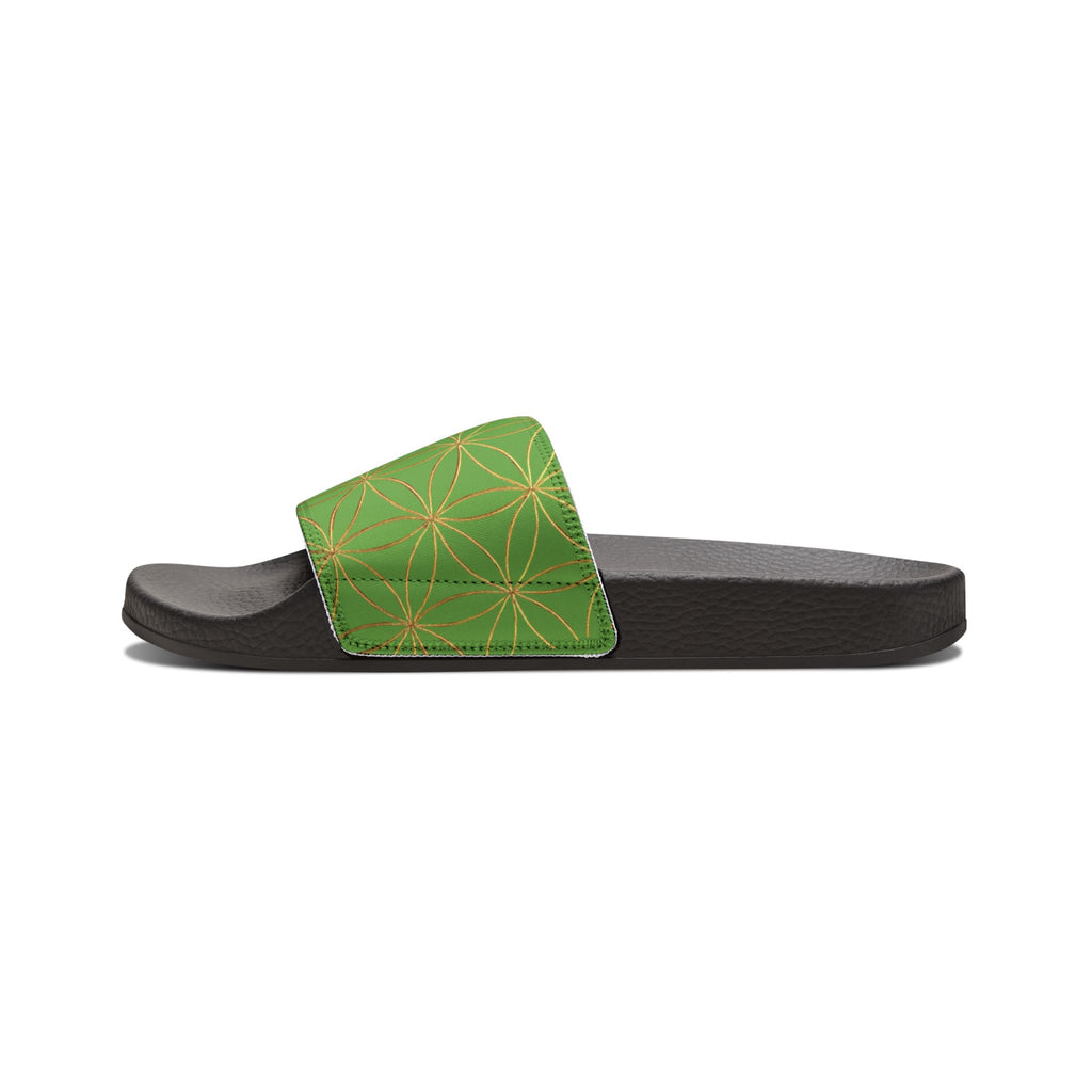 Bozz Queen Green Flower of Life Women's Sandals - Removable Strap Beach Slides