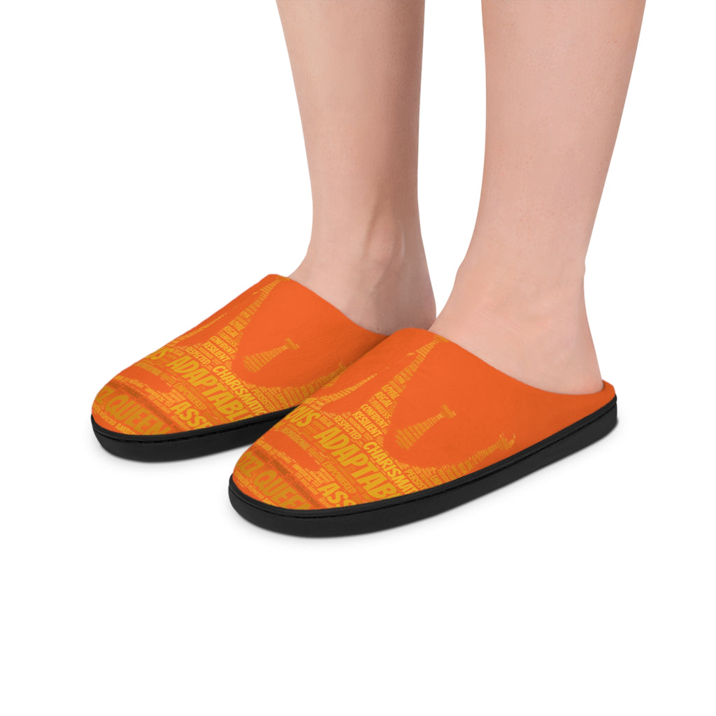 Bozz Queen Orange & Gold Women's Indoor Slippers - Soft Flannel House Shoes