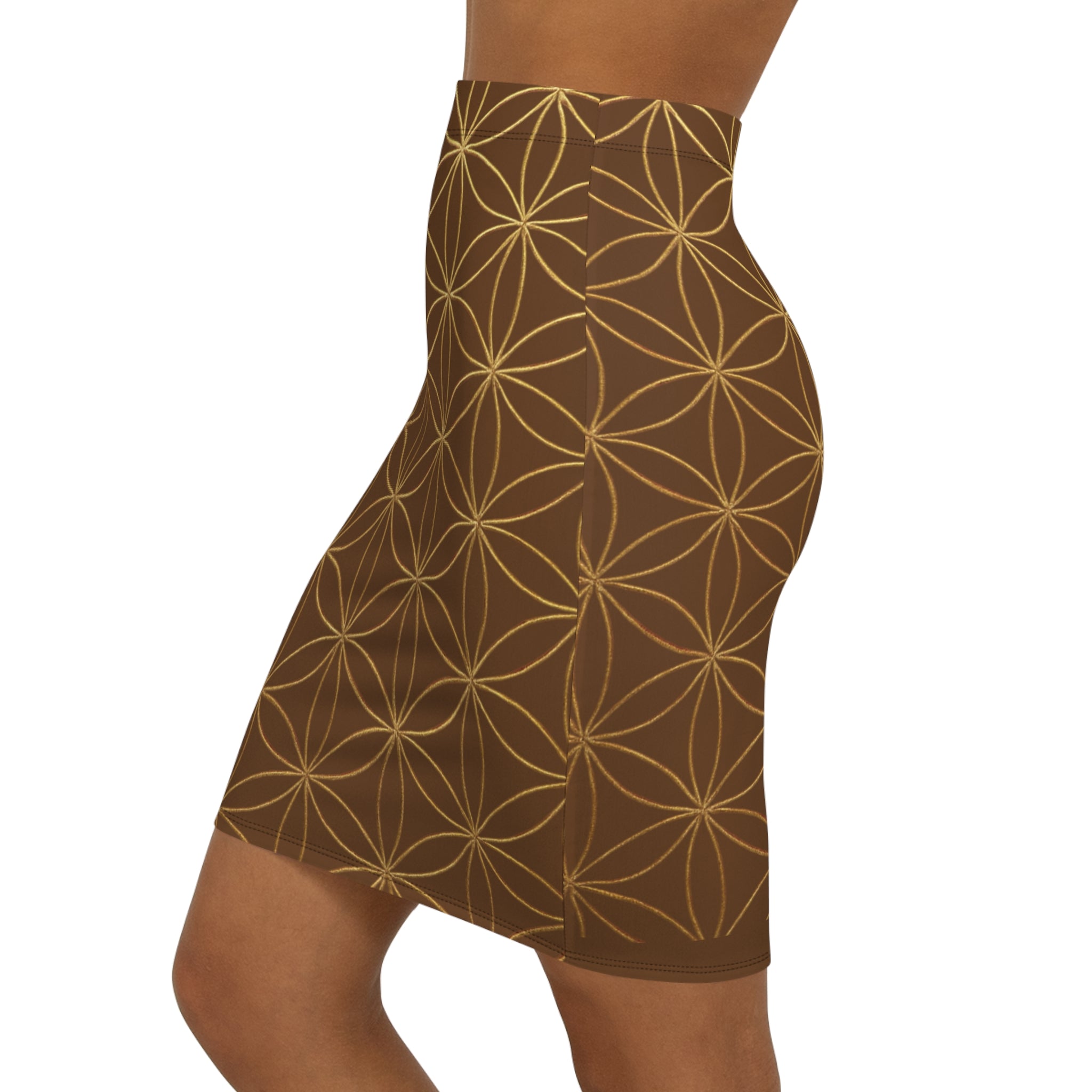 Brown Flower of Life Pencil Skirt - Women's Chic Office & Date Night Skirt