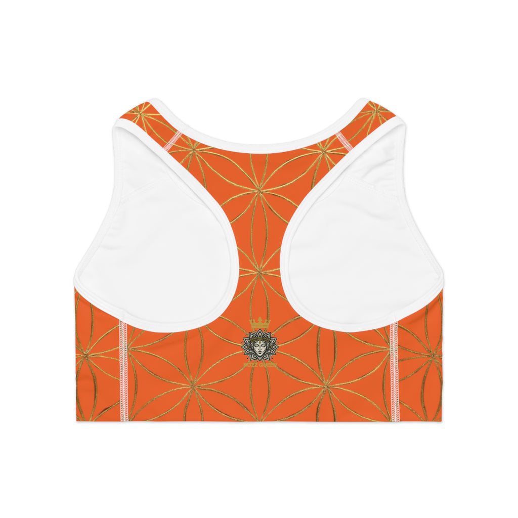 Bozz Queen Orange & Gold Flower of Life Sports Bra - Yoga Workout Top