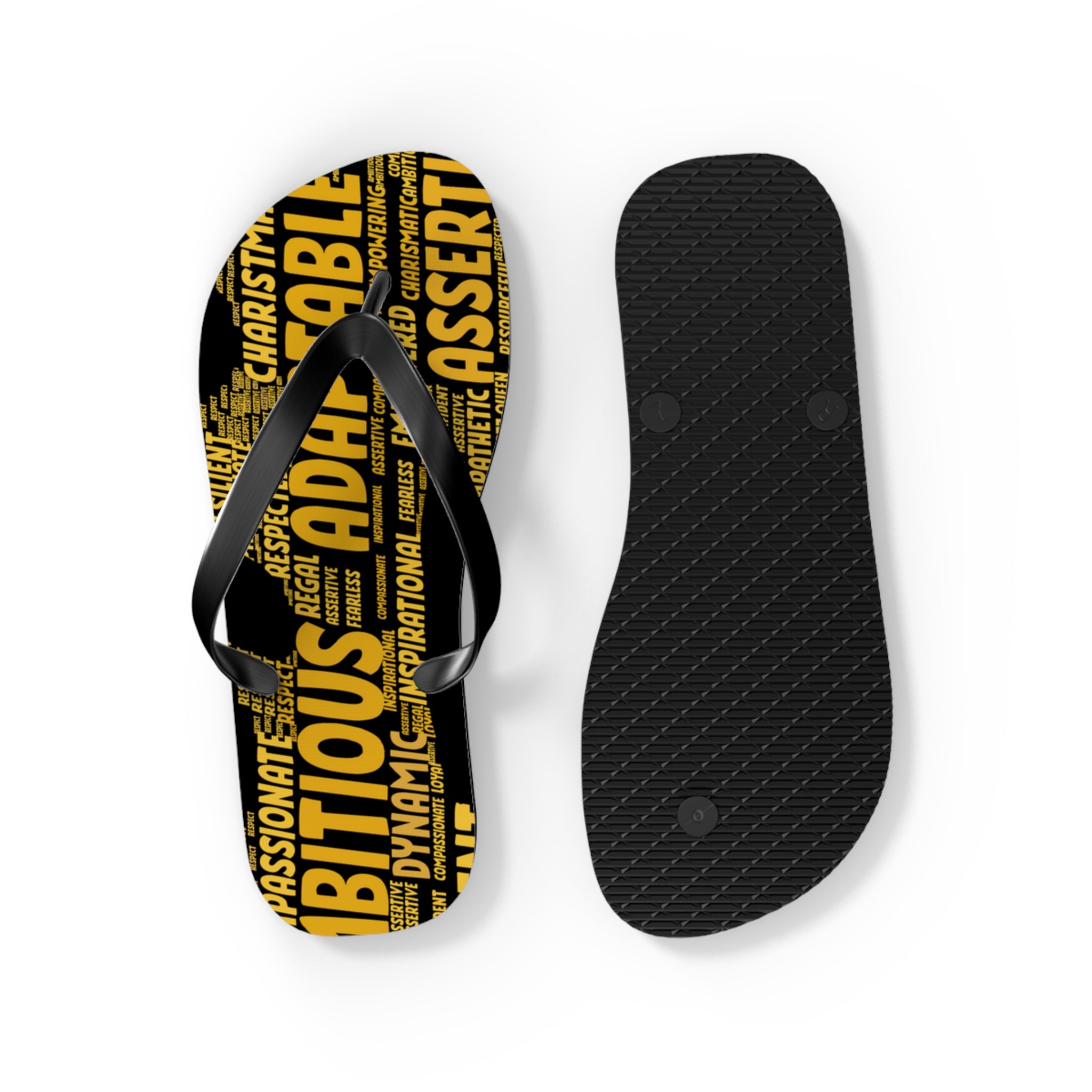 Bozz Queen Black & Gold Bold Statement Flip Flops - Tropical Beach Sandals