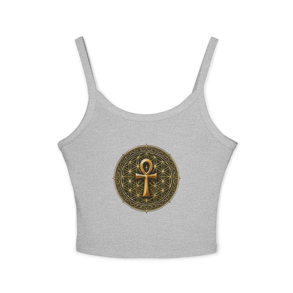 Women's Ankh & Flower of Life Tank Top - Sacred Geometry Spaghetti Strap