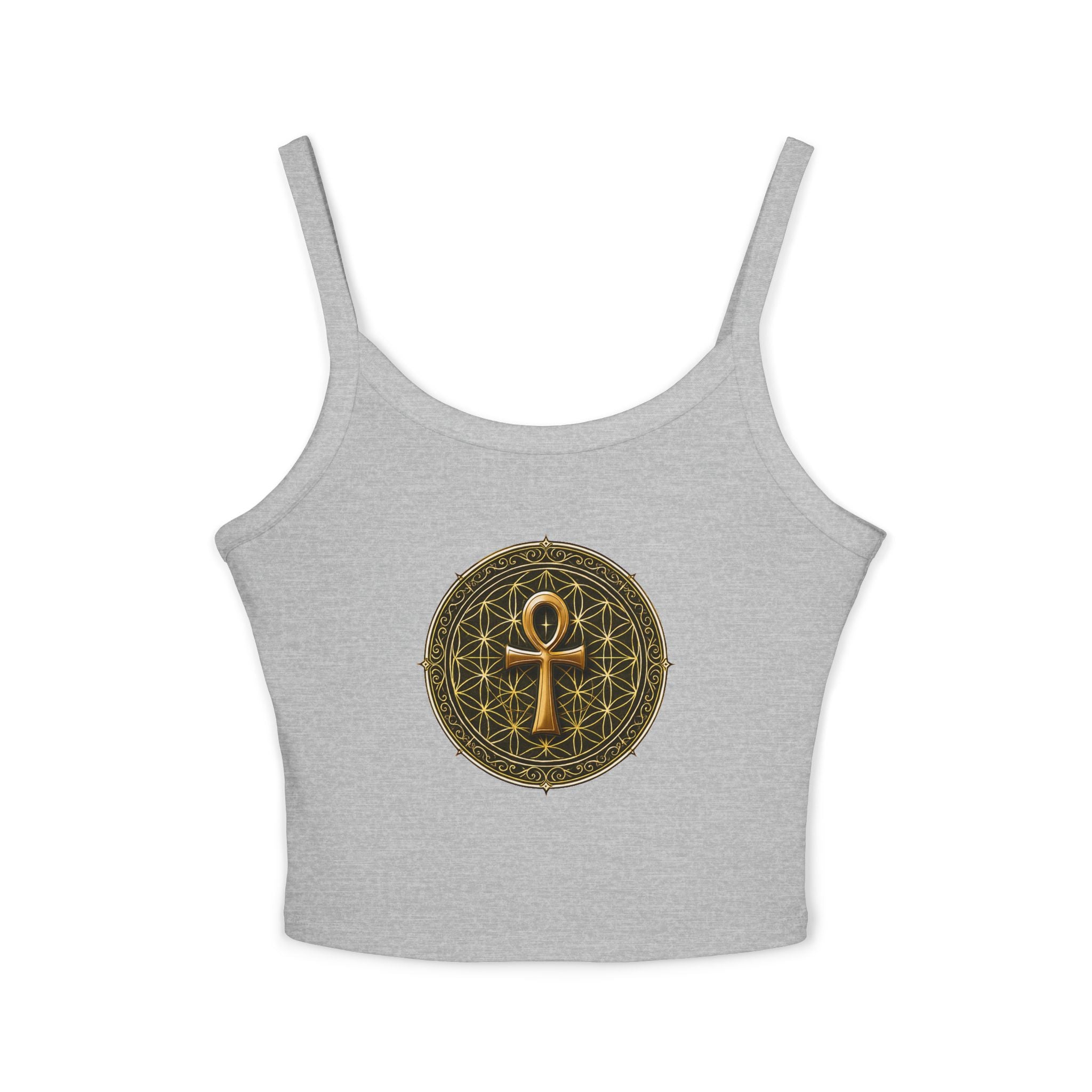 Women's Ankh & Flower of Life Tank Top - Sacred Geometry Spaghetti Strap