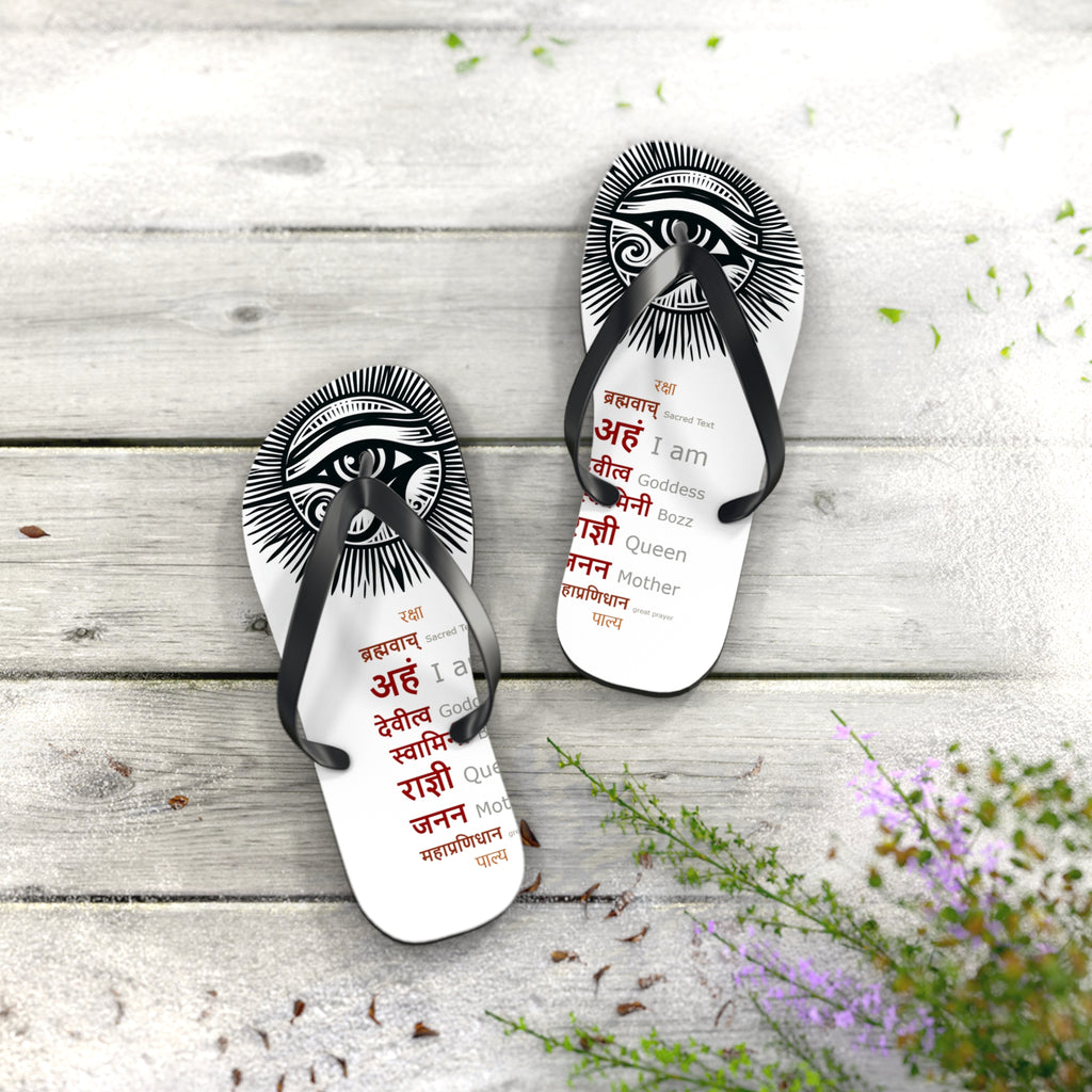 BOZZ QUEEN Eye of Heru Flip Flops - Sacred Affirmation Beachwear for Self-Care