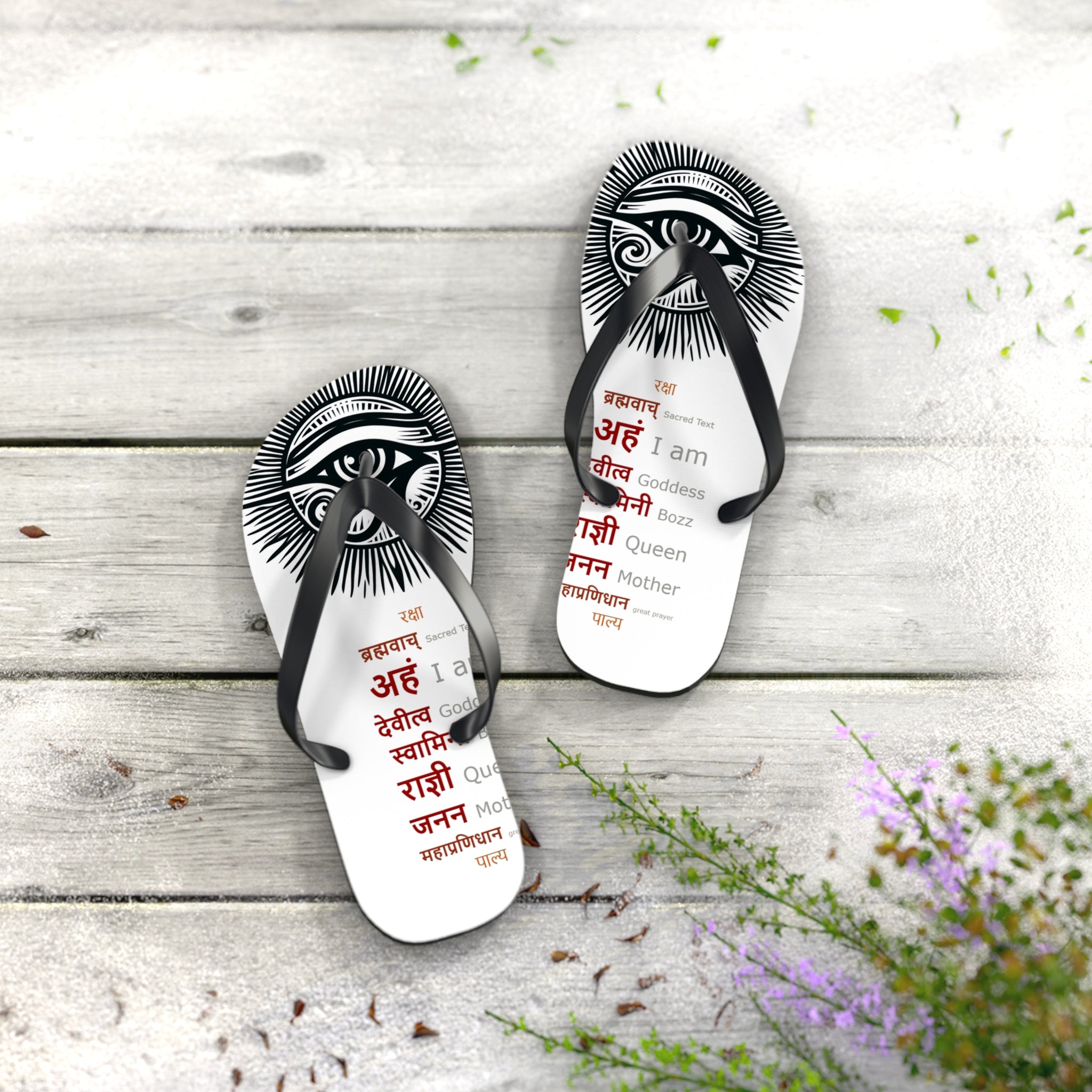 BOZZ QUEEN Eye of Heru Flip Flops - Sacred Affirmation Beachwear for Self-Care
