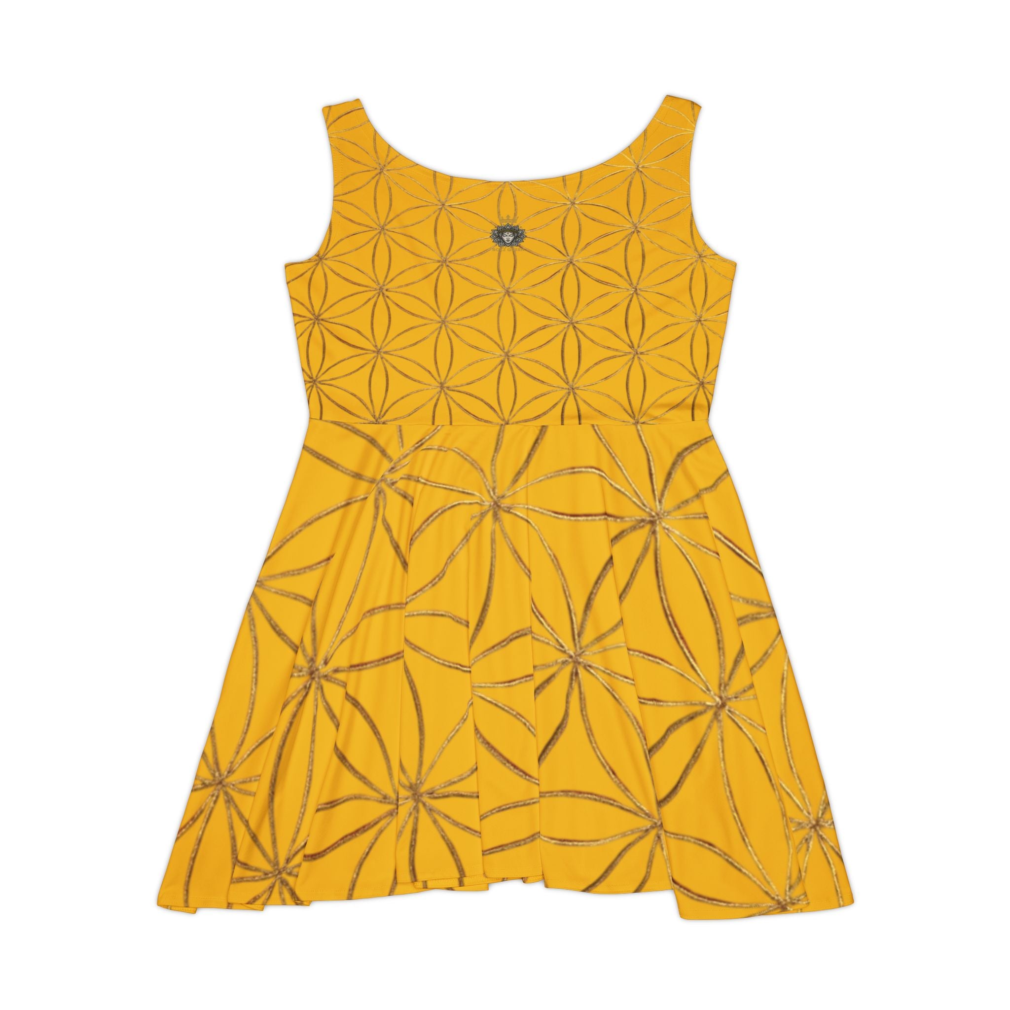 Yellow Flower of Life Skater Dress - Women's Floral Gold Print Summer Dress