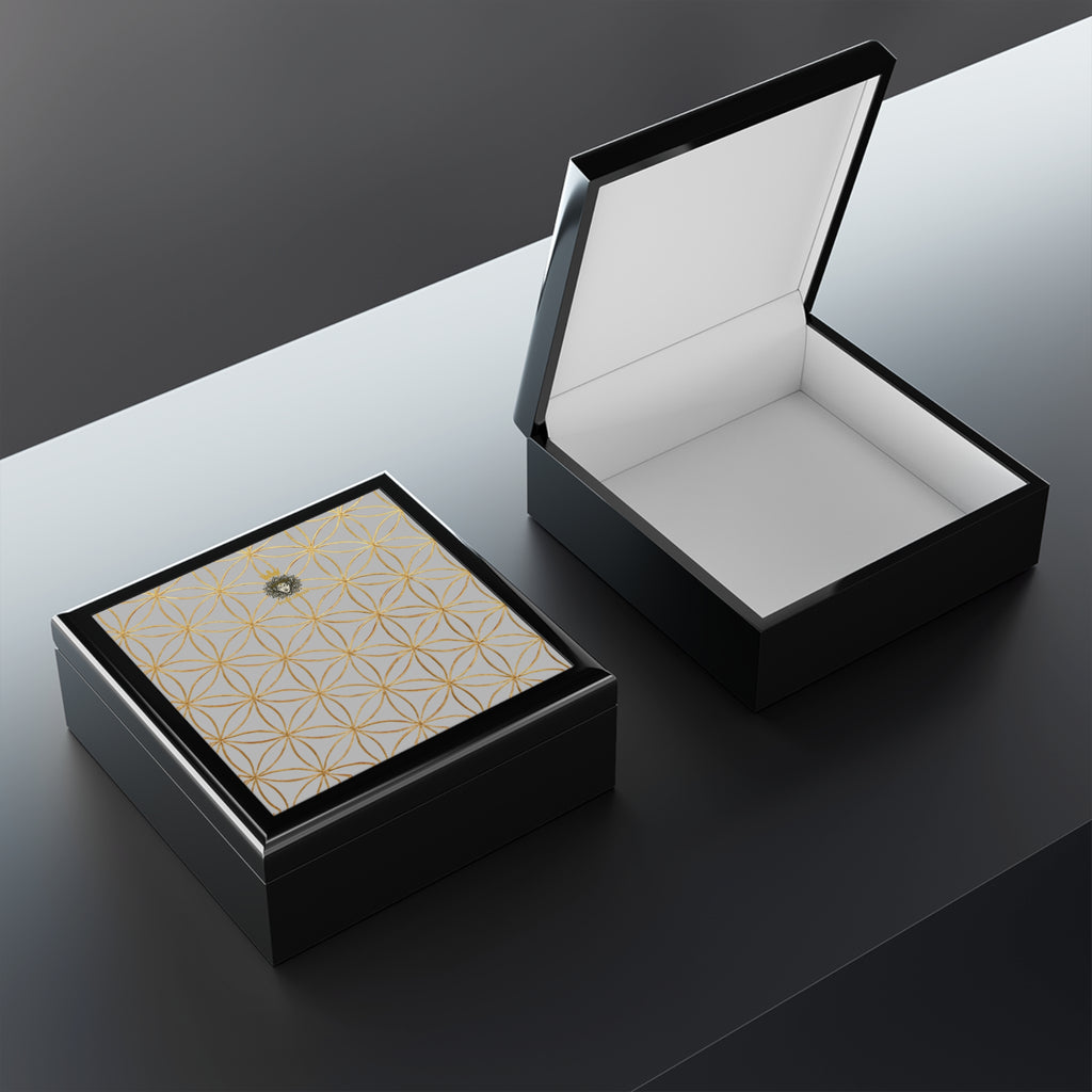 Flower of Life Jewelry Box - Light Grey Elegant Keepsake Organizer