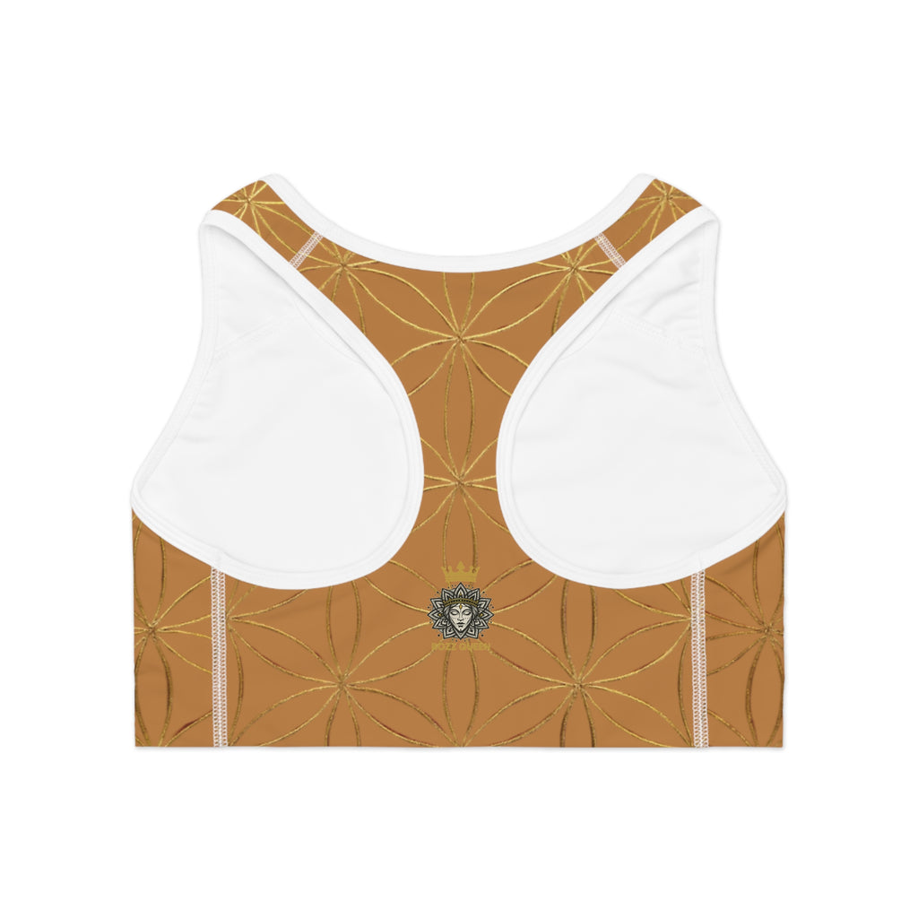 Bozz Queen Light Brown & Gold Flower of Life Sports Bra - Yoga Workout Top