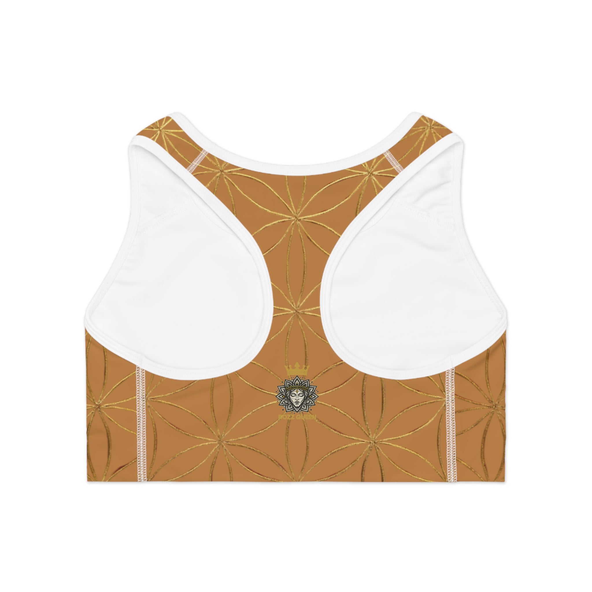 Bozz Queen Light Brown & Gold Flower of Life Sports Bra - Yoga Workout Top