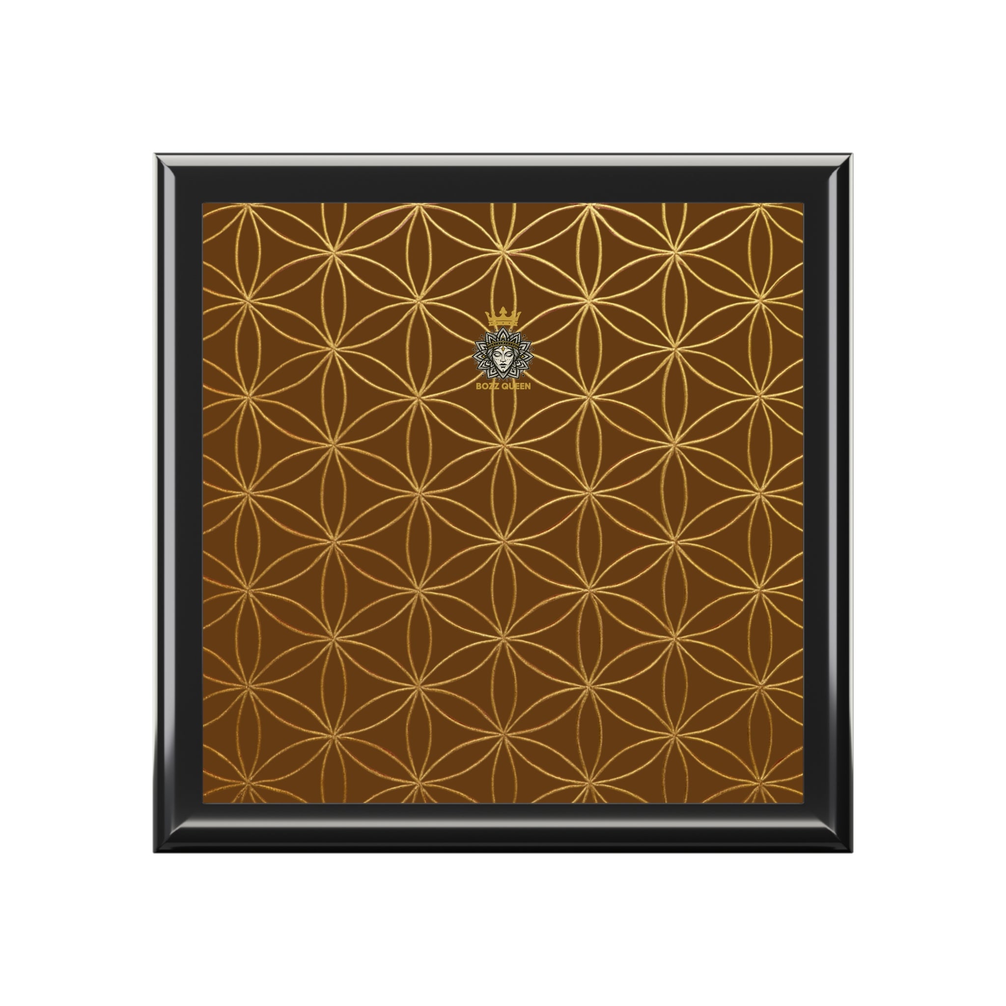 Flower of Life Jewelry Box - Brown & Gold Elegant Keepsake Organizer