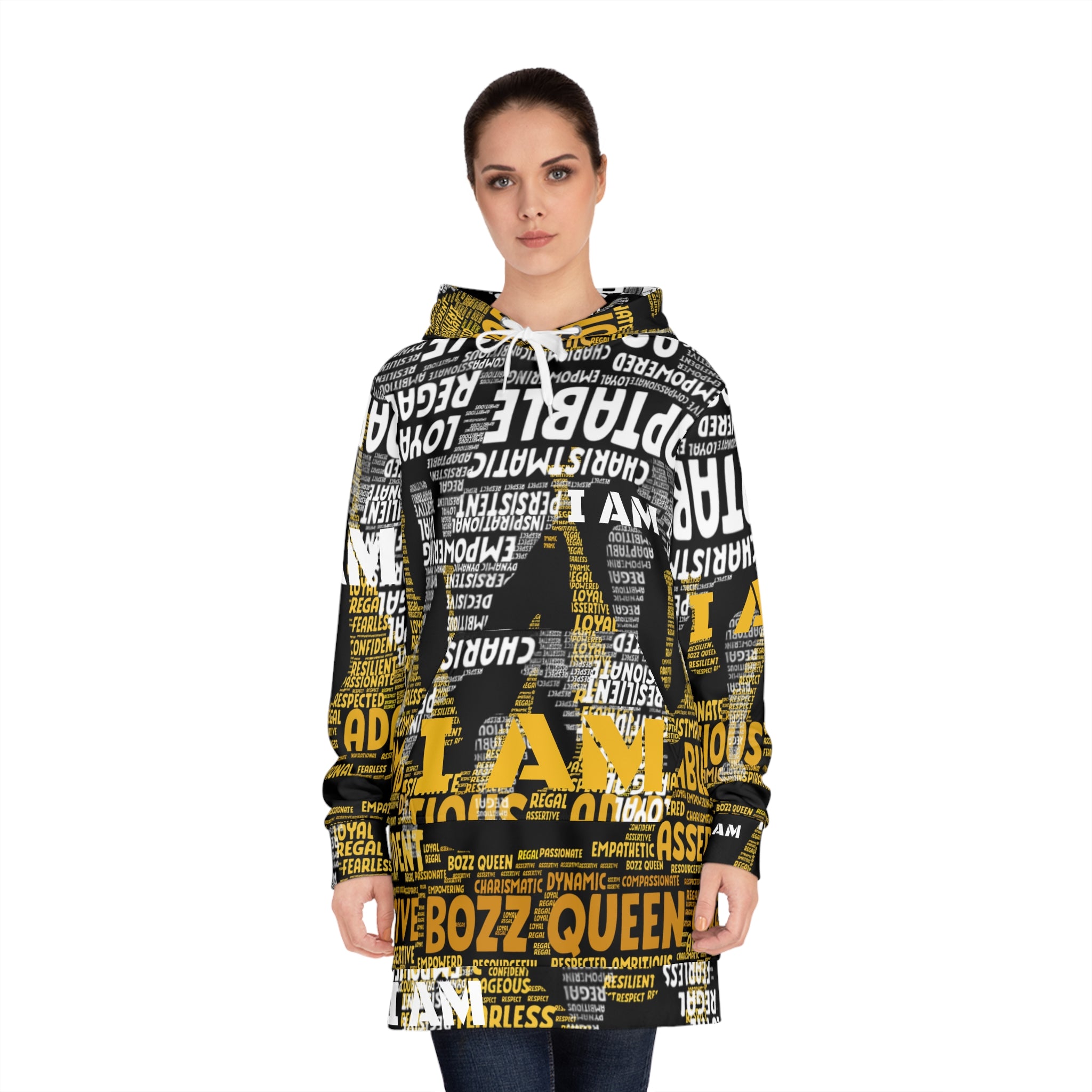 BOZZ QUEEN I AM Series Empowering Women's Hoodie Dress - Affirmation Apparel