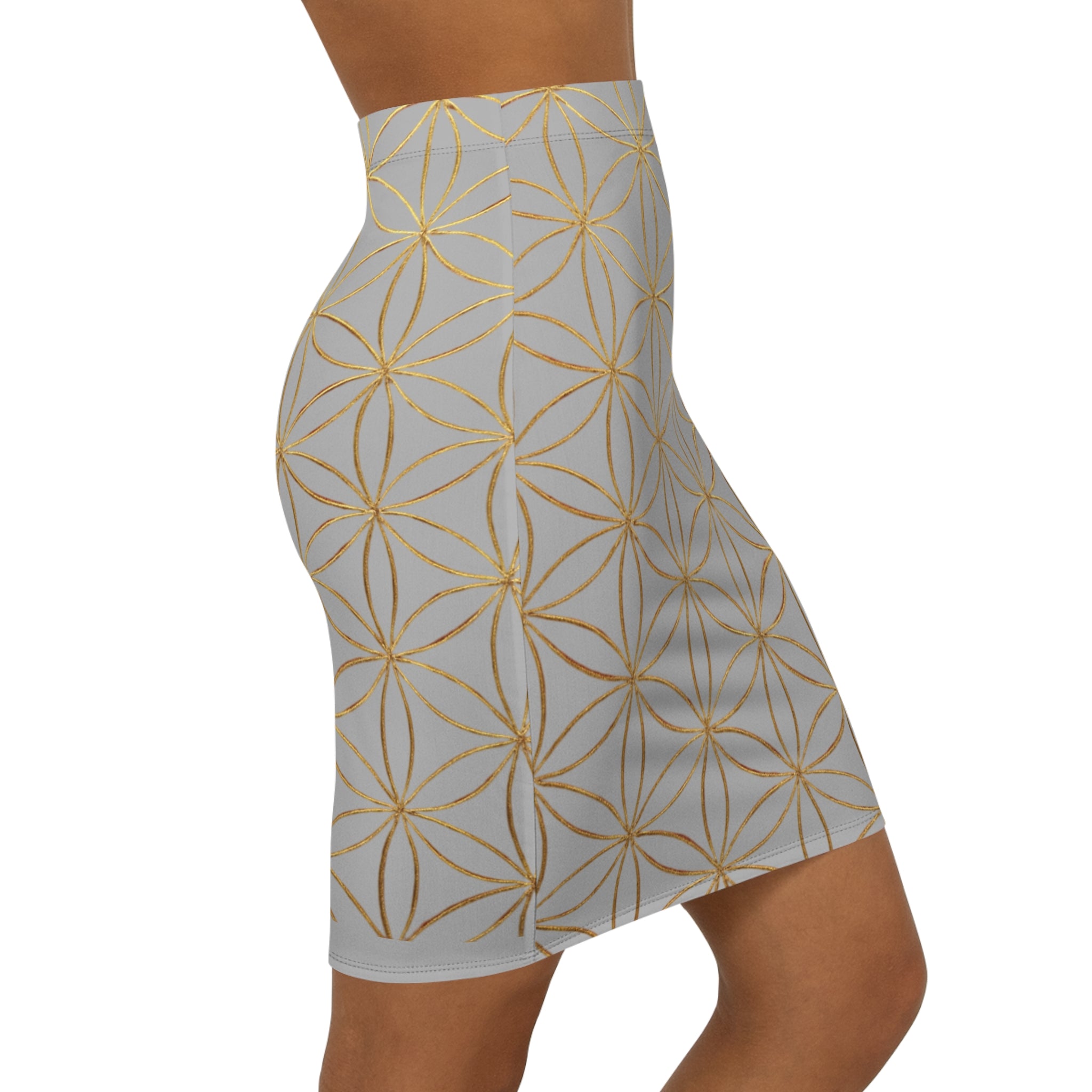 Light Grey Flower of Life Pencil Skirt - Women's Chic Office & Date Night Skirt