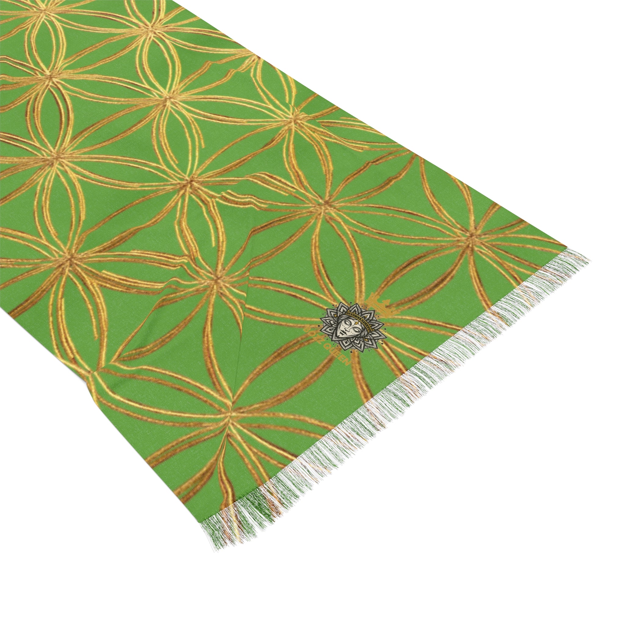 Green & Gold Flower of Life Scarf - Geometric Pattern | Bozz Queen