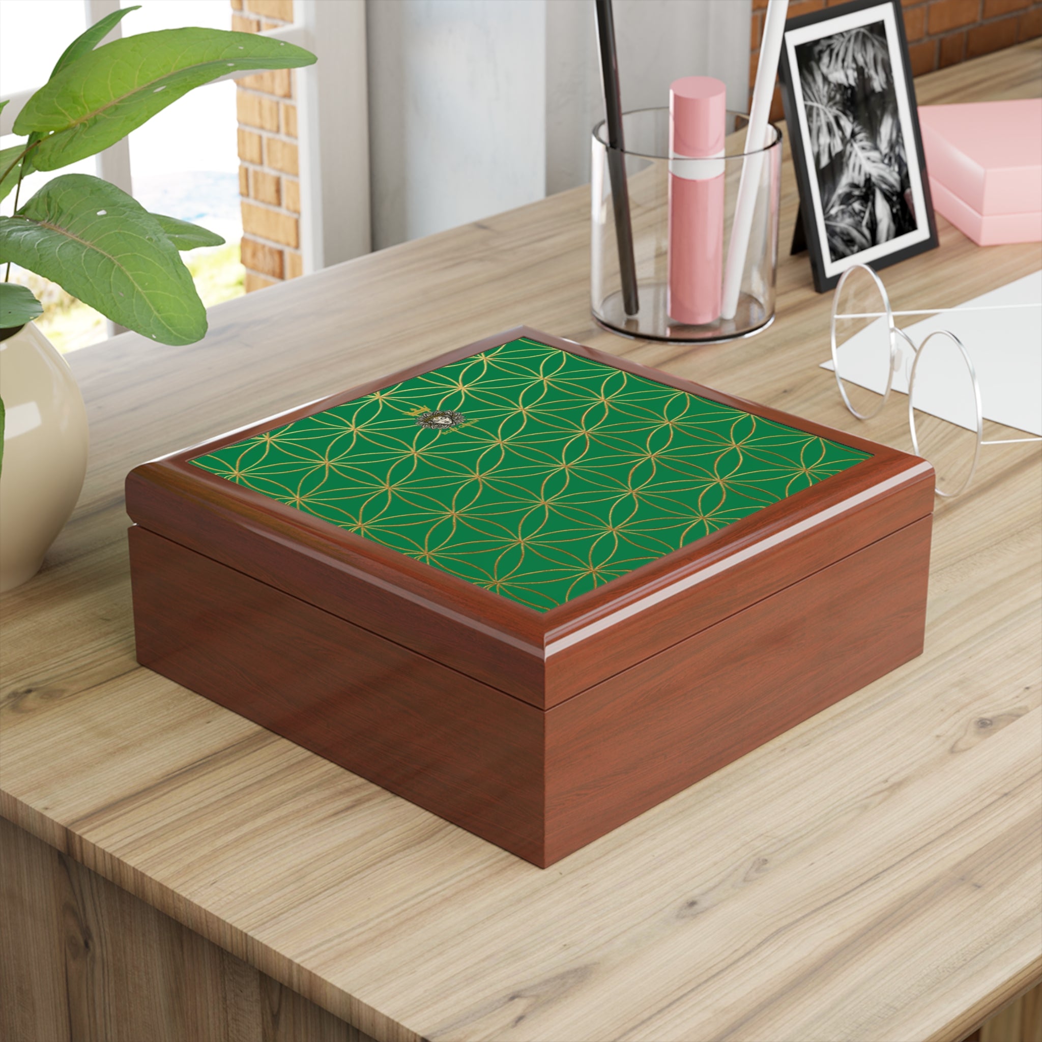 Flower of Life Jewelry Box - Dark Green Elegant Keepsake Organizer