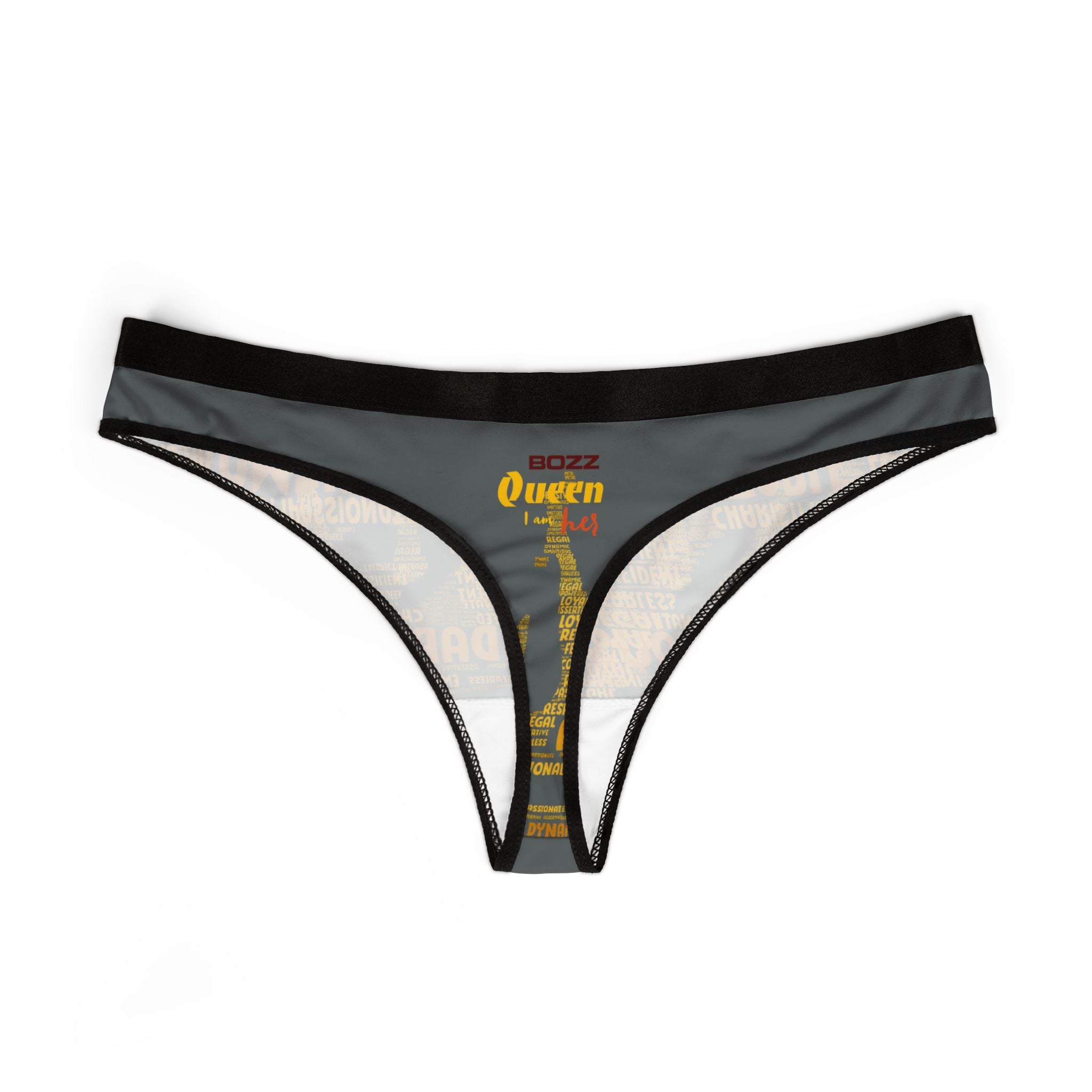 Women's Dark Gray Yellow Thongs - Bold Statement Motivational Lingerie