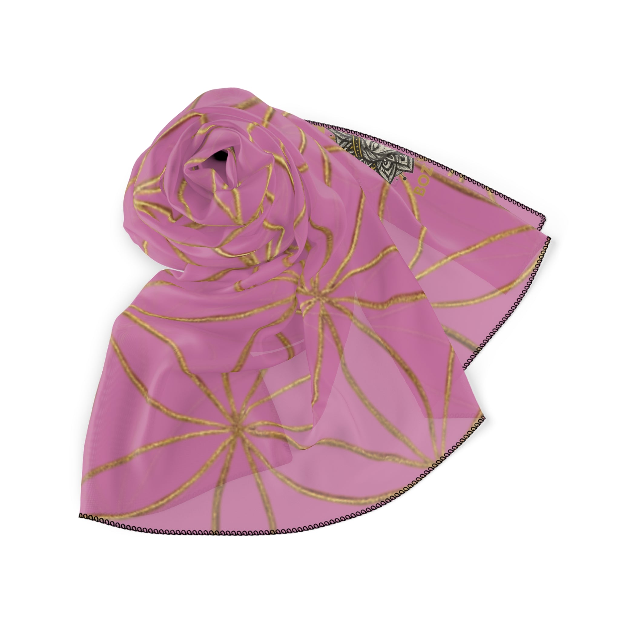 Bozz Queen Flower of Life Scarf - Light Pink & Gold Elegant Lightweight Poly Scarf