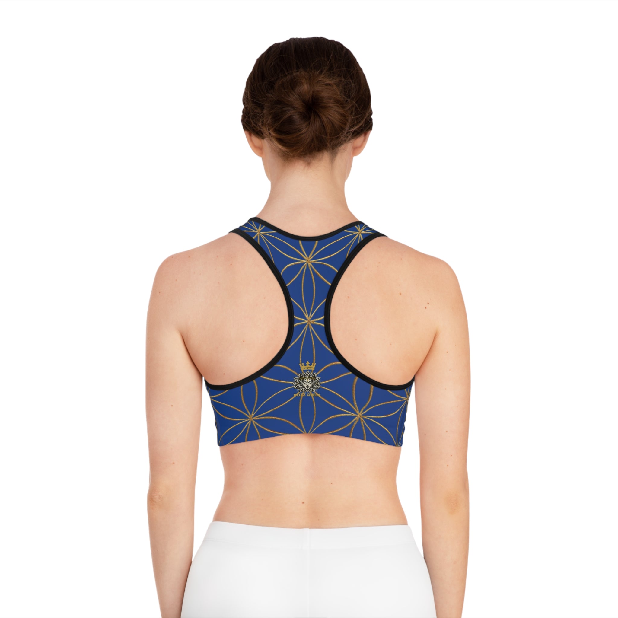 Bozz Queen Dark Blue & Gold Flower of Life Sports Bra - Yoga Workout Top