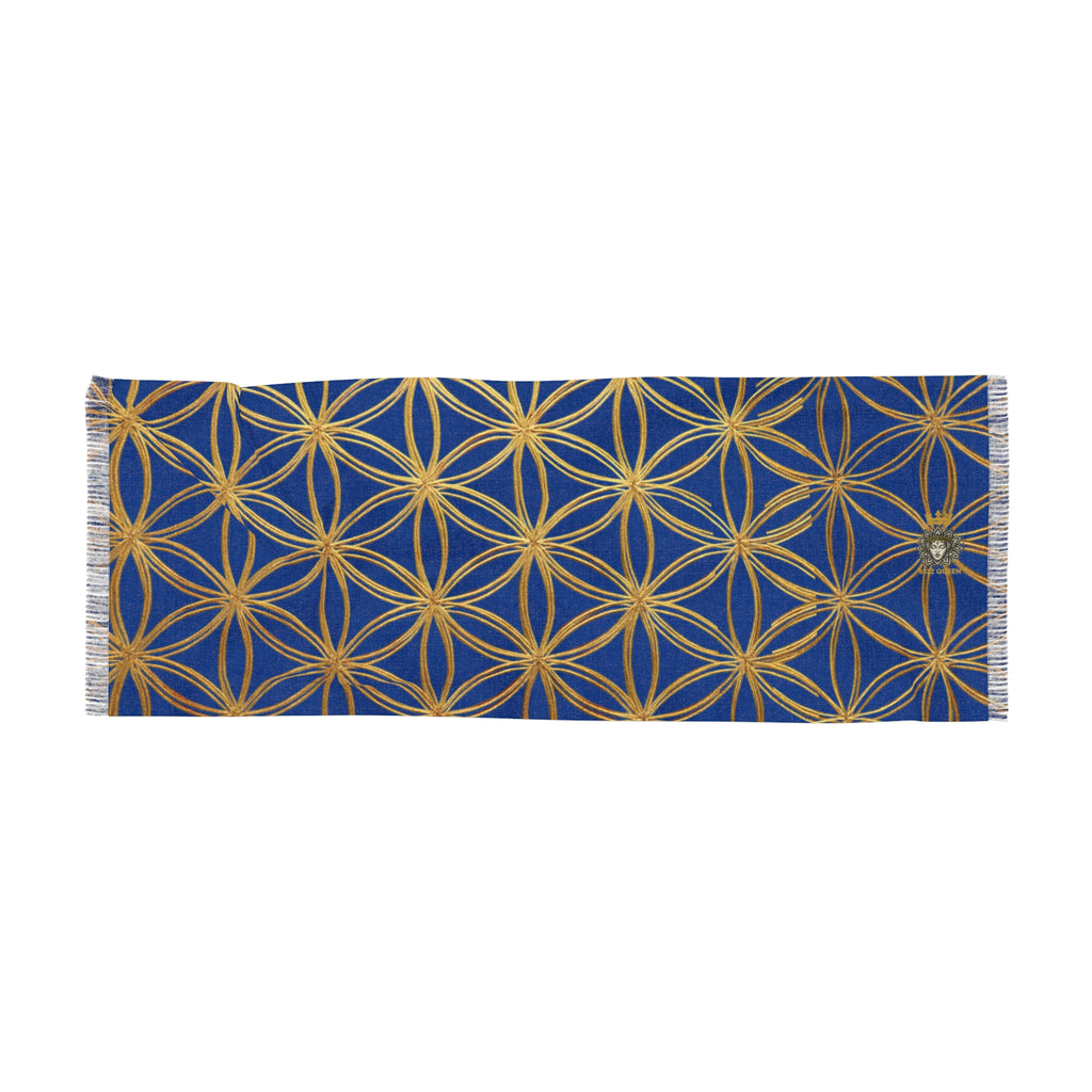 Dark Blue & Gold Flower of Life Scarf - Geometric Pattern | Bozz Queen