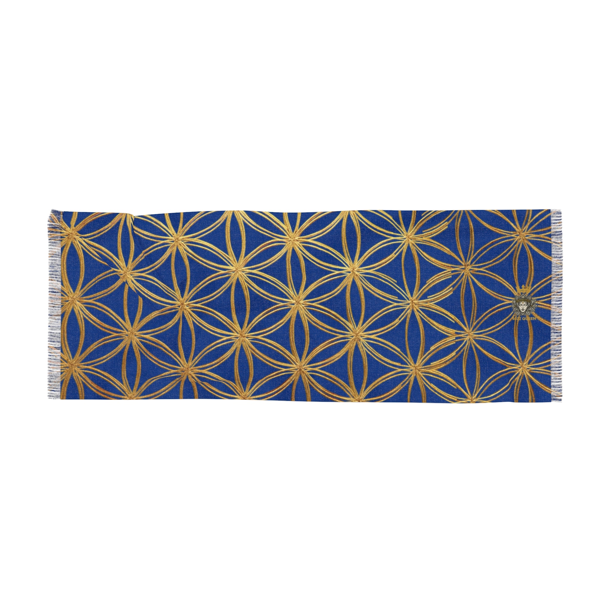Dark Blue & Gold Flower of Life Scarf - Geometric Pattern | Bozz Queen