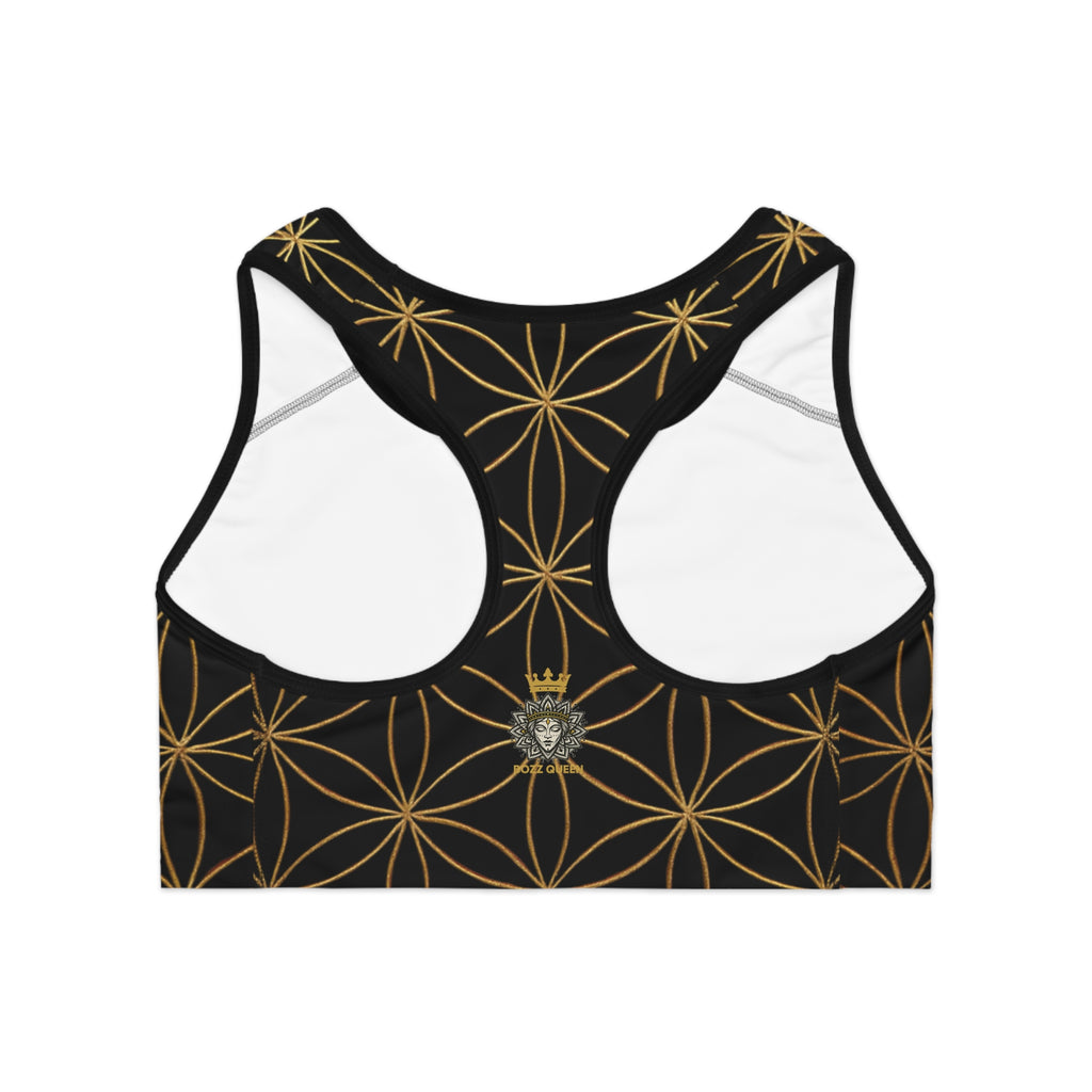 Bozz Queen Black & Gold Flower of Life Sports Bra - Yoga Workout Top