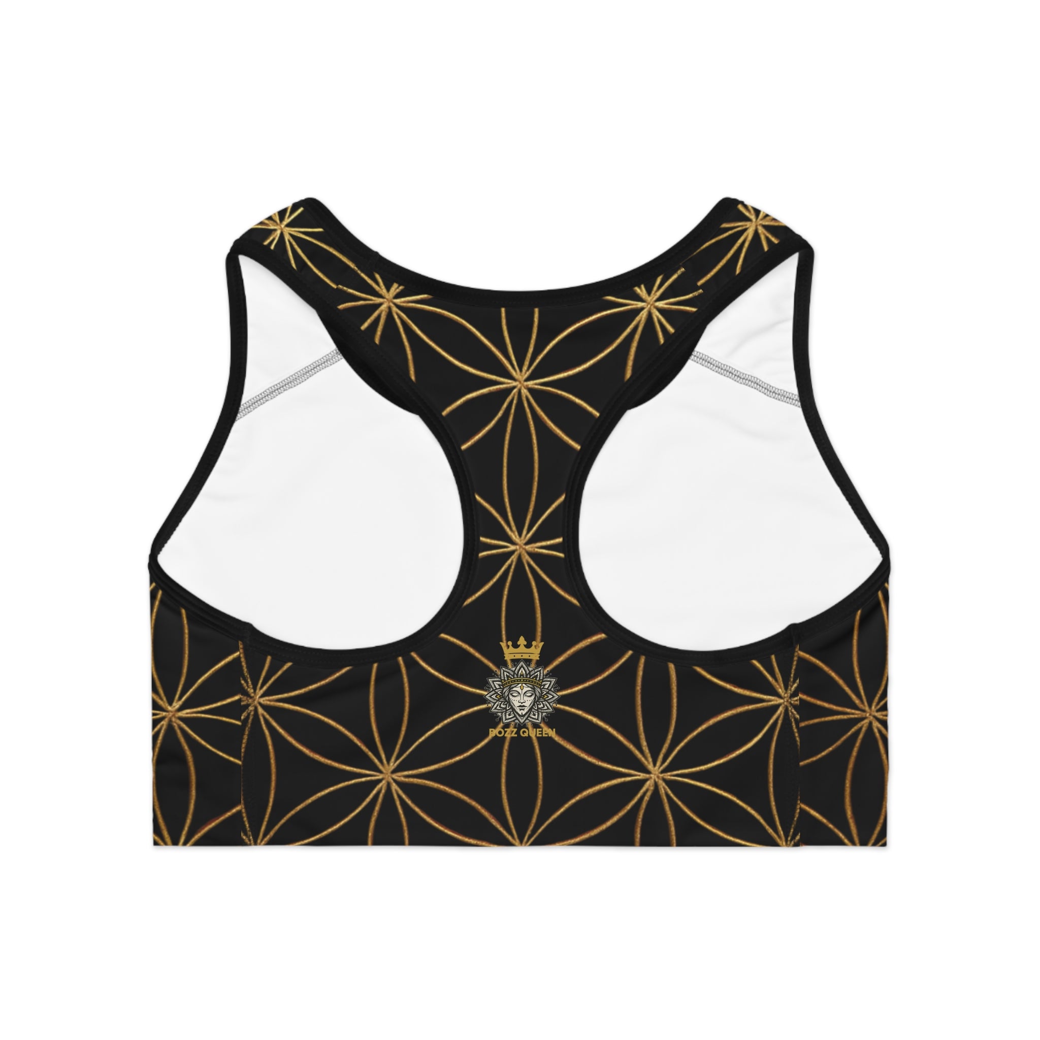 Bozz Queen Black & Gold Flower of Life Sports Bra - Yoga Workout Top