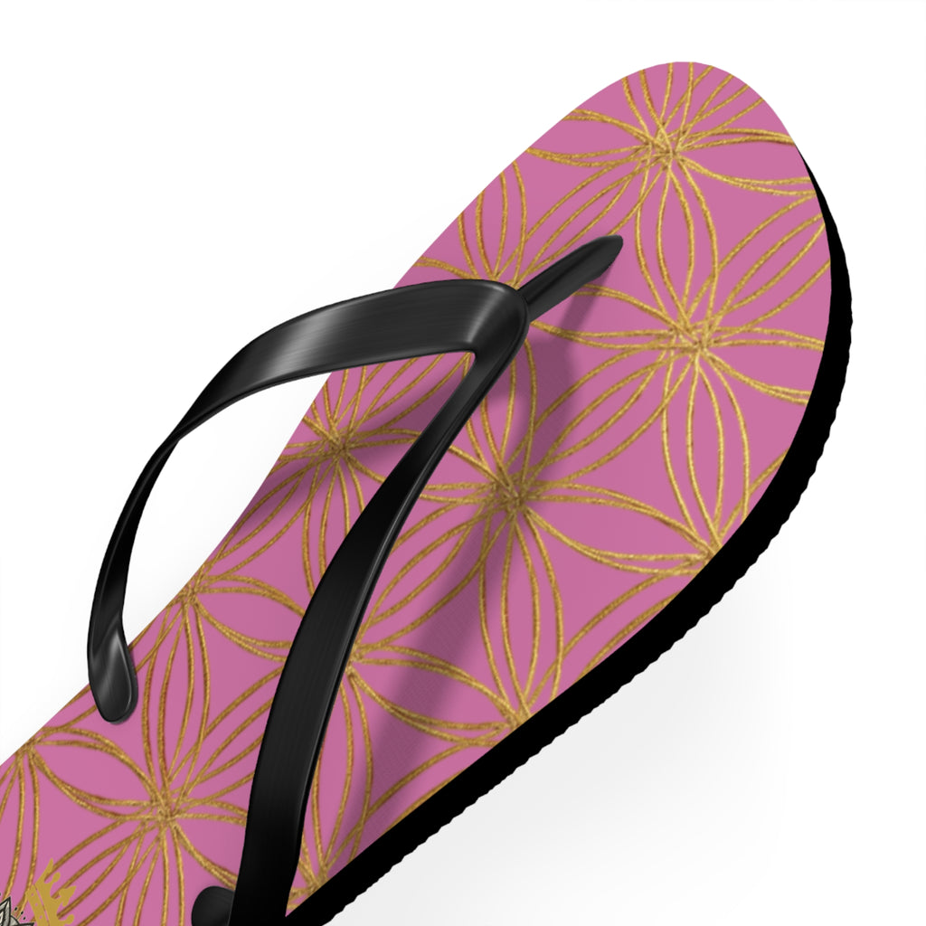 Bozz Queen Light Pink & Gold Flower of Life Flip Flops - Elegant Beach Sandals