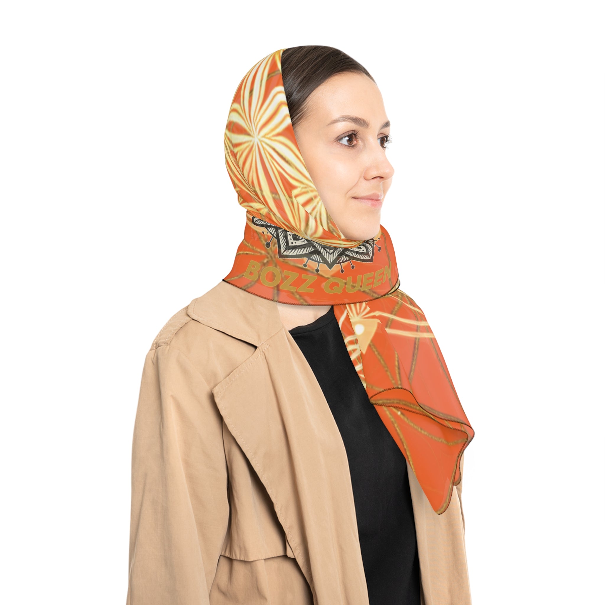 Flower of Life Orange Poly Scarf for Spiritual Healing and Style