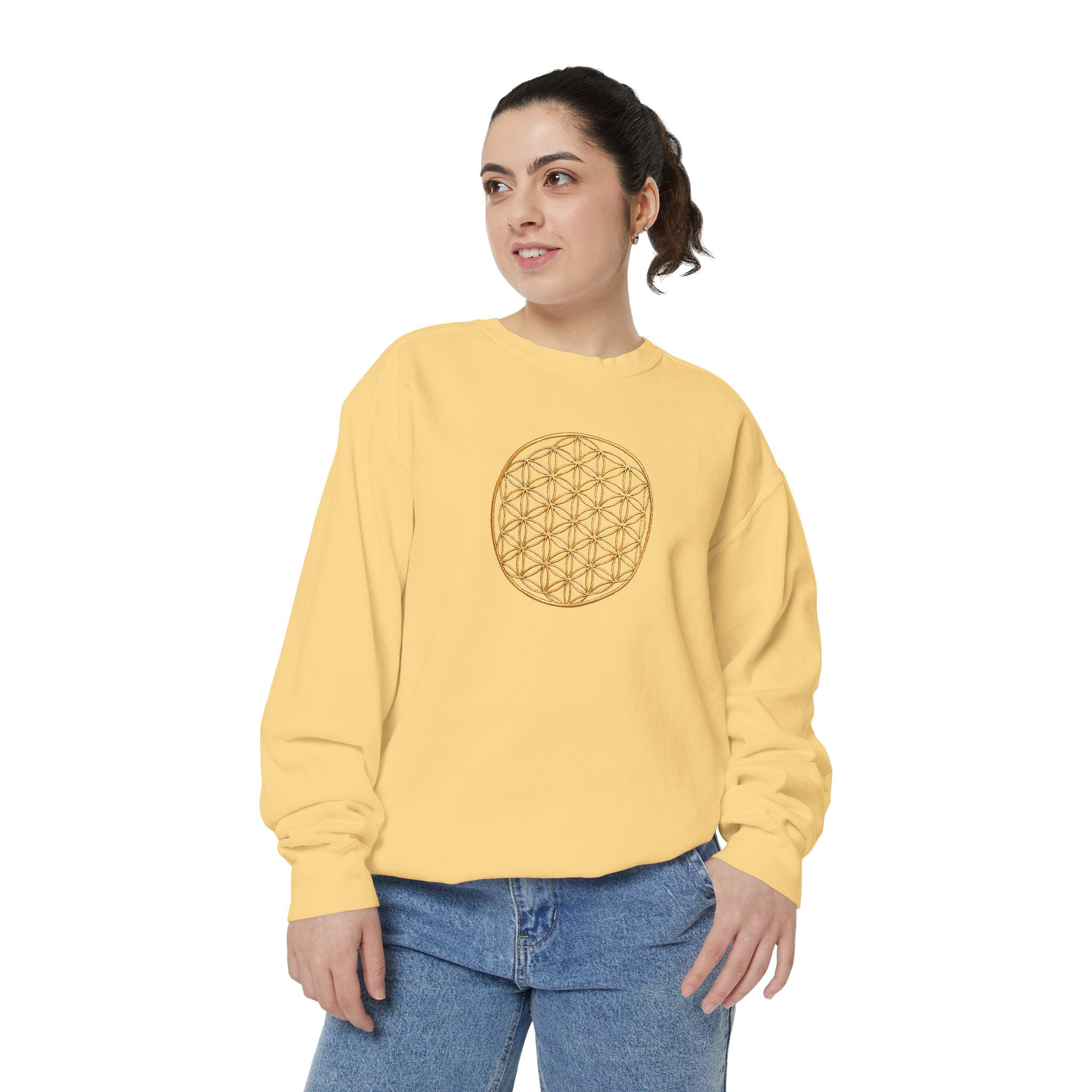Bozz Queen Women Garment-Dyed Sweatshirt - Flower of Life Design