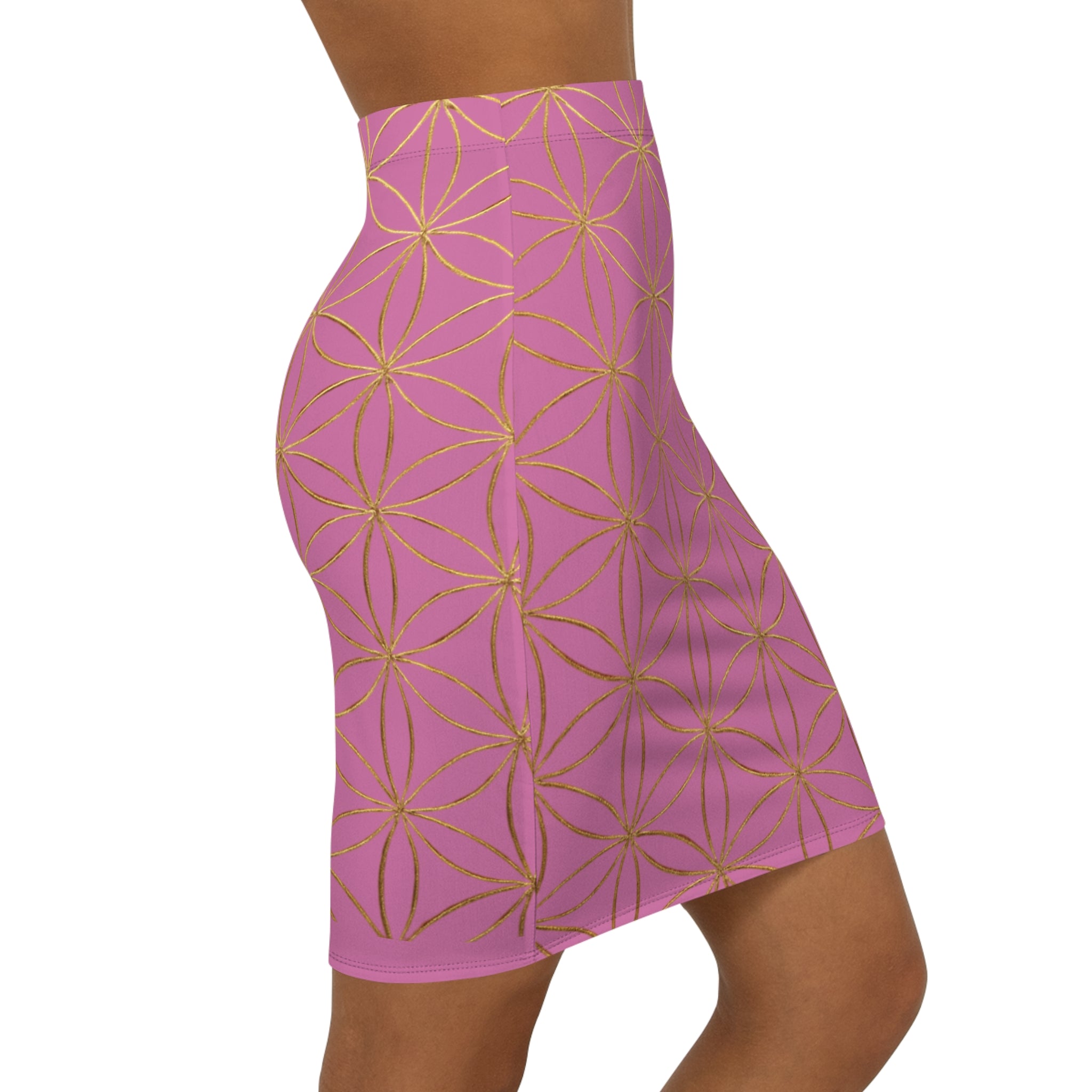 Light Pink Flower of Life Pencil Skirt - Women's Chic Office & Date Night Skirt