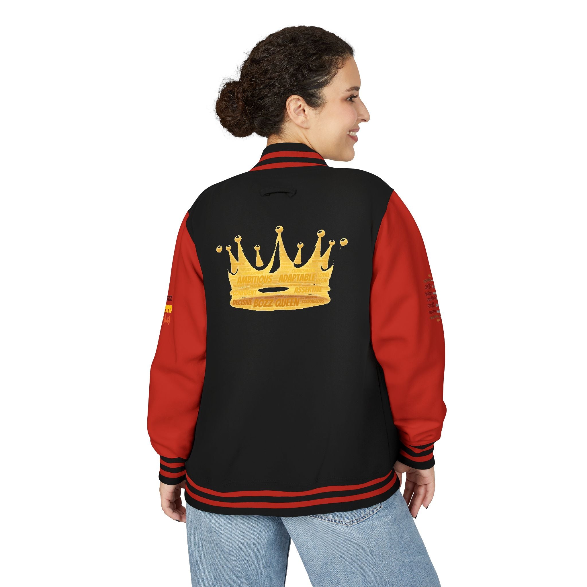 Bozz Queen Crown Design Letterman Jacket - Unisex Heavyweight Varsity Jacket