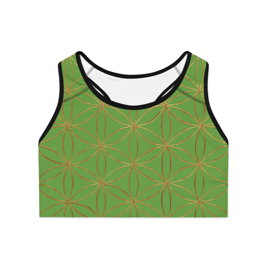 Bozz Queen Green & Gold Flower of Life Sports Bra - Yoga Workout Top