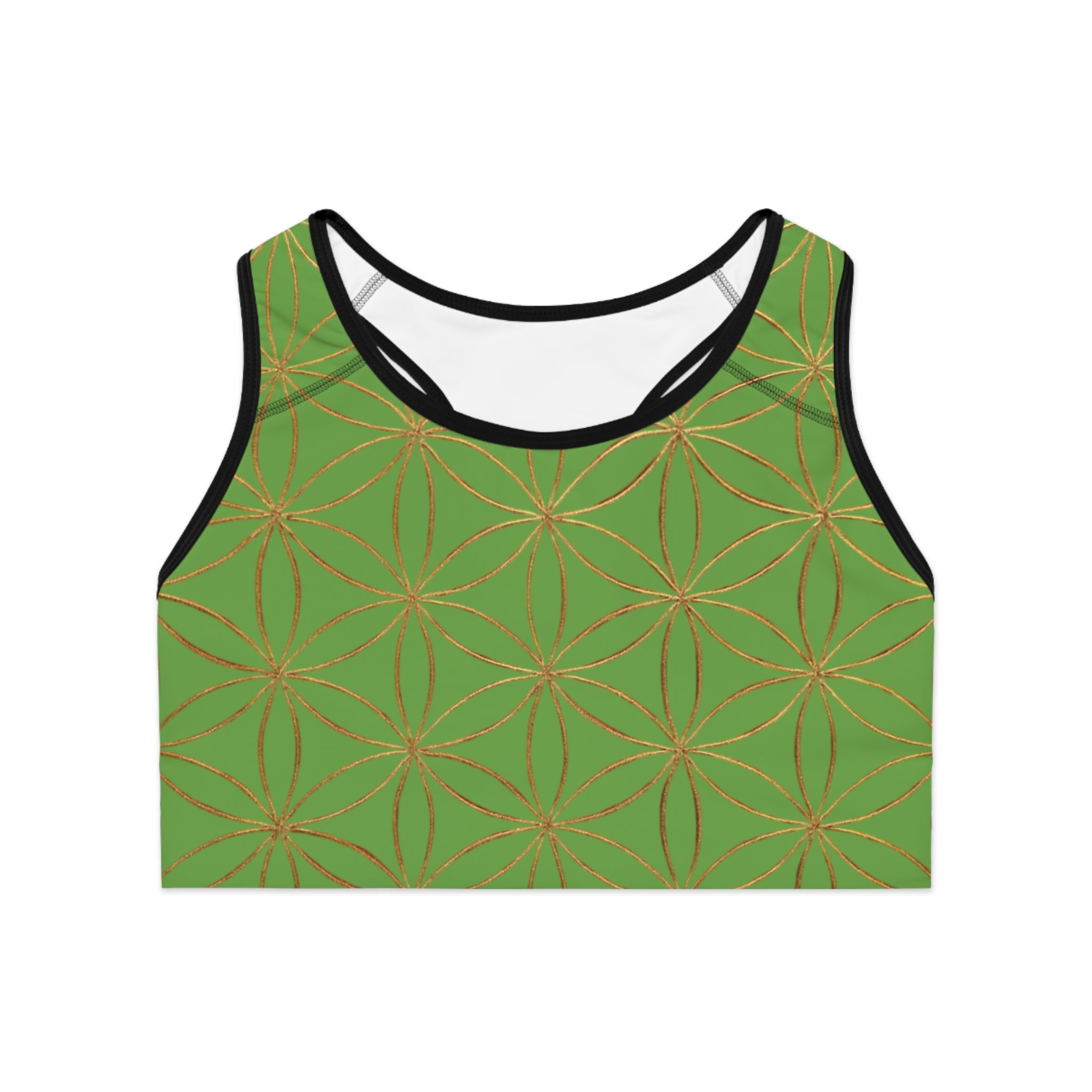 Bozz Queen Green & Gold Flower of Life Sports Bra - Yoga Workout Top