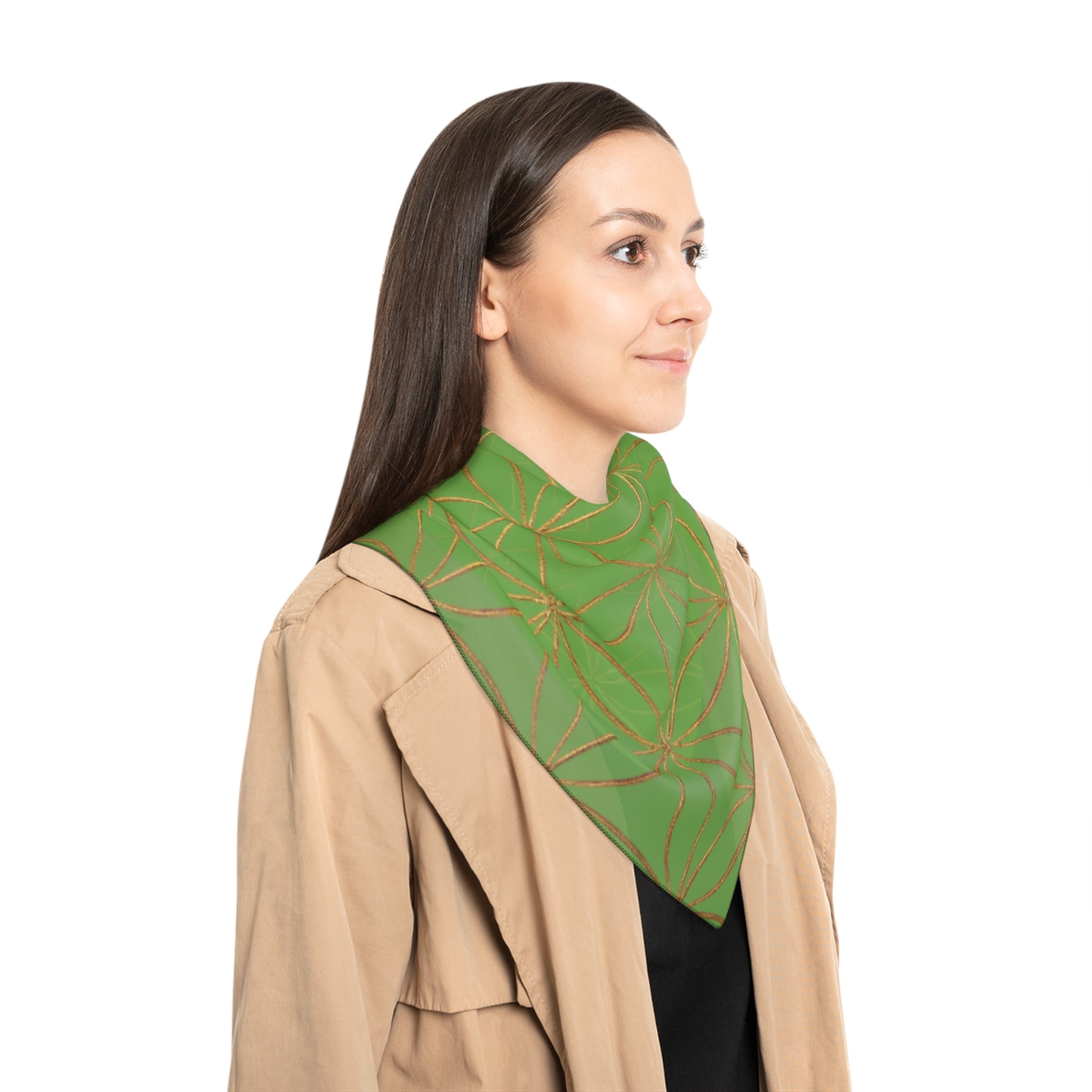 Bozz Queen Flower of Life Scarf - Green & Gold Elegant Lightweight Poly Scarf
